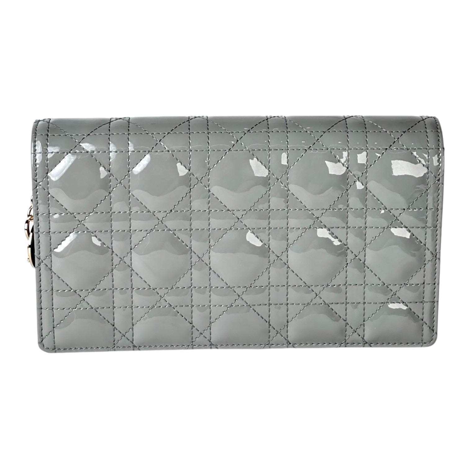 Dior Dior Lady Dior Patent Dusty Blue Wallet On Chain