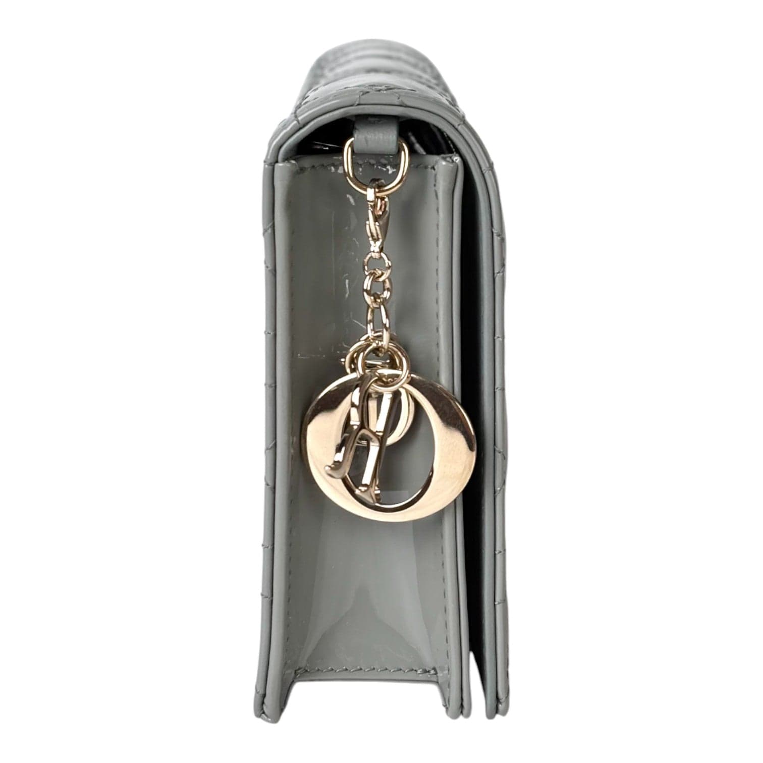 Dior Dior Lady Dior Patent Dusty Blue Wallet On Chain