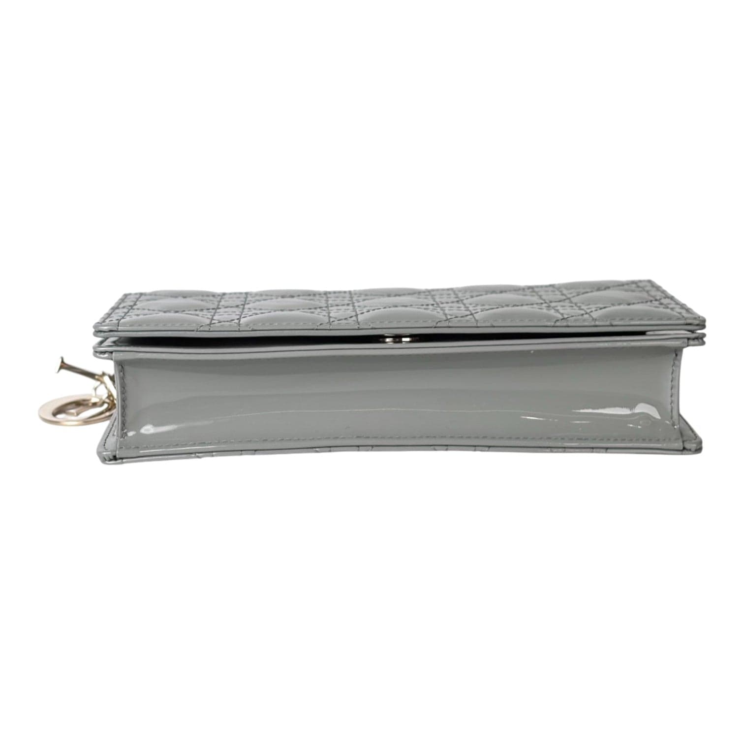 Dior Dior Lady Dior Patent Dusty Blue Wallet On Chain