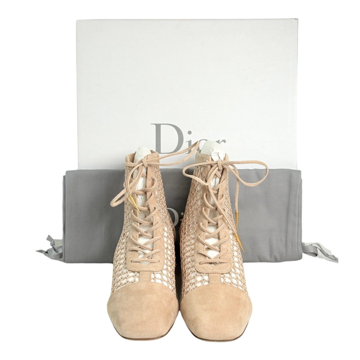 Dior Dior Suede & Resille Nude Boots - Size 37.5