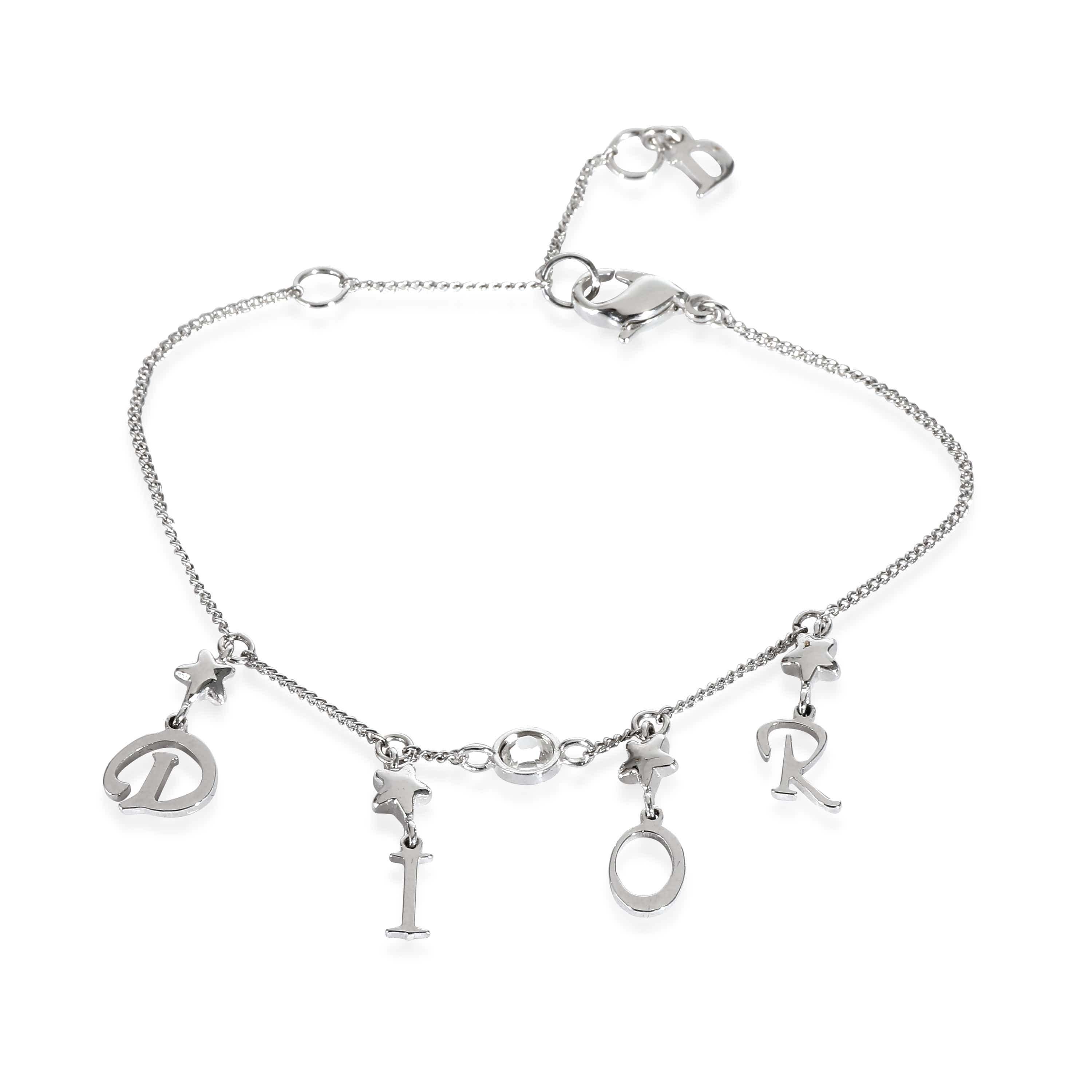 Dior Dior Logo Charm Crystal Silver Tone Bracelet