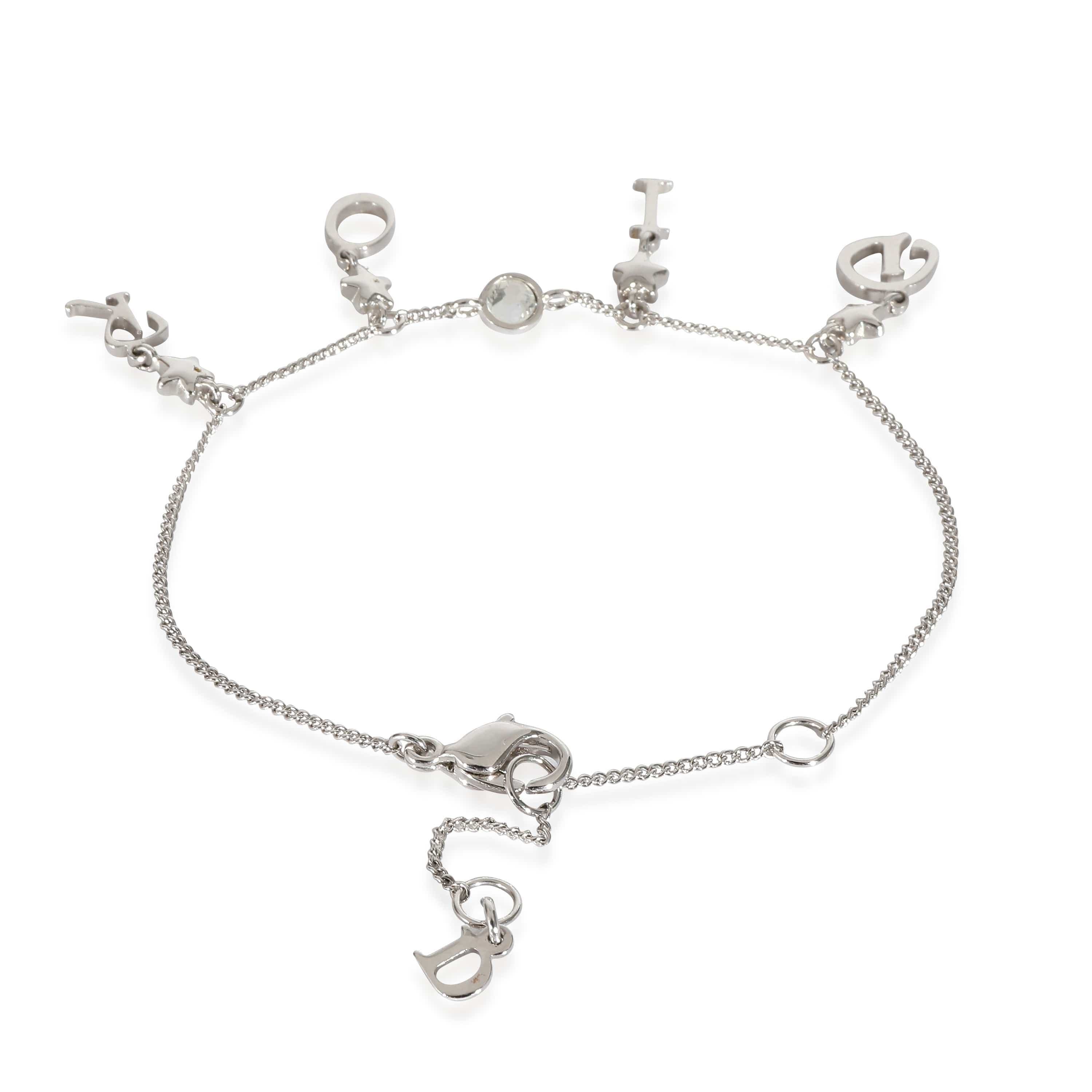 Dior Dior Logo Charm Crystal Silver Tone Bracelet