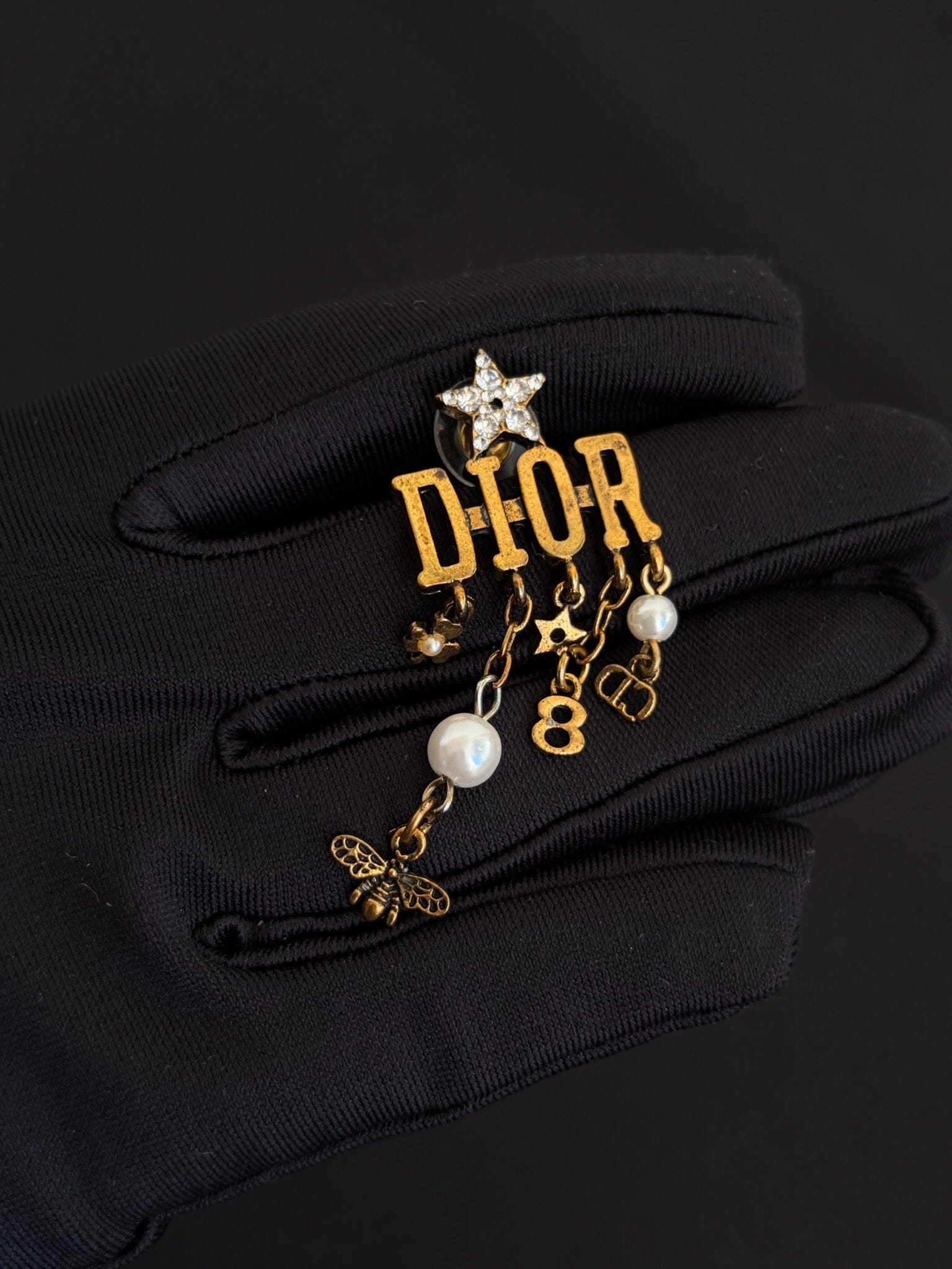 Dior Dior Gold Crystal Star Letter Charm Earrings
