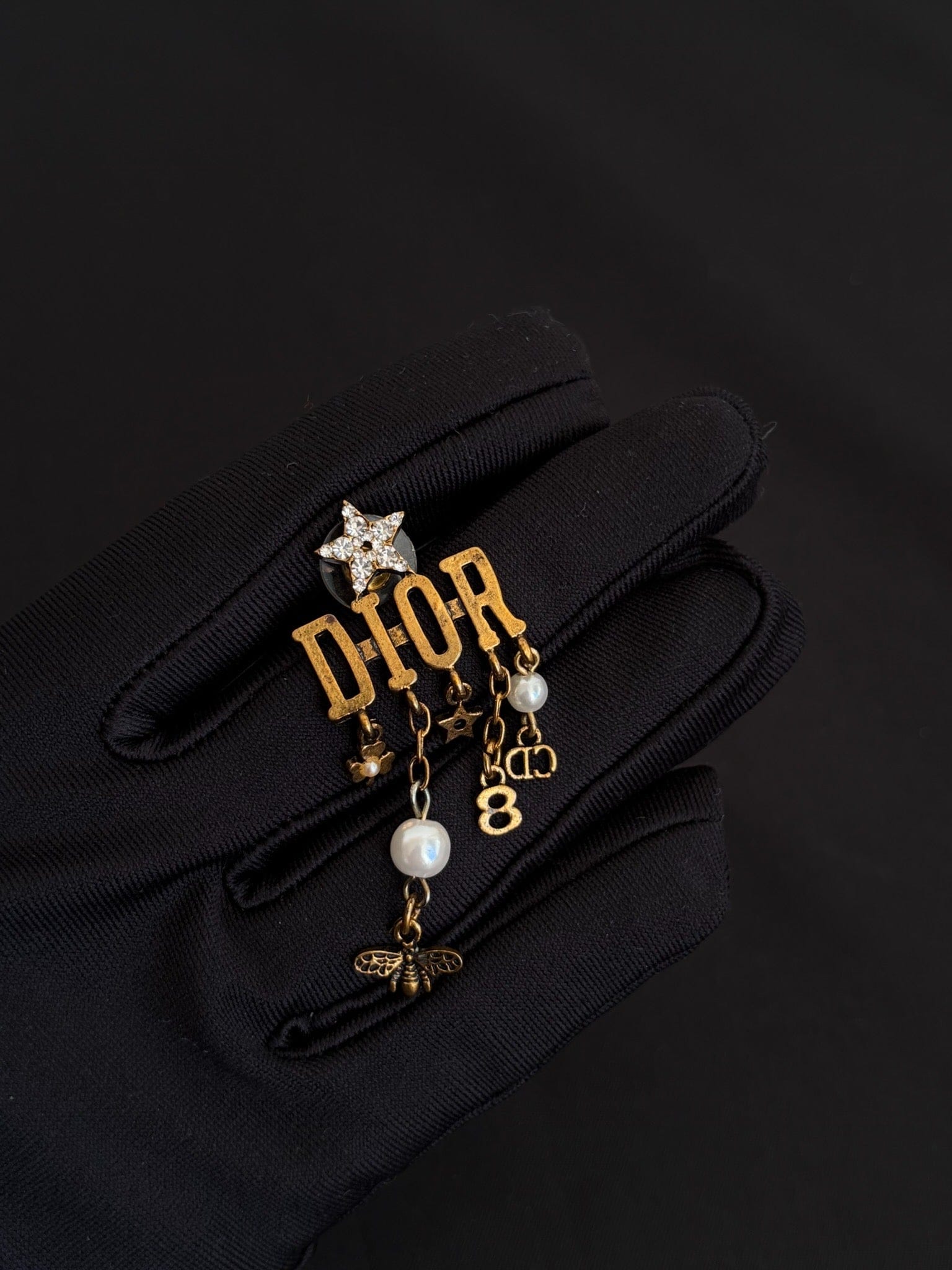 Dior Dior Gold Crystal Star Letter Charm Earrings