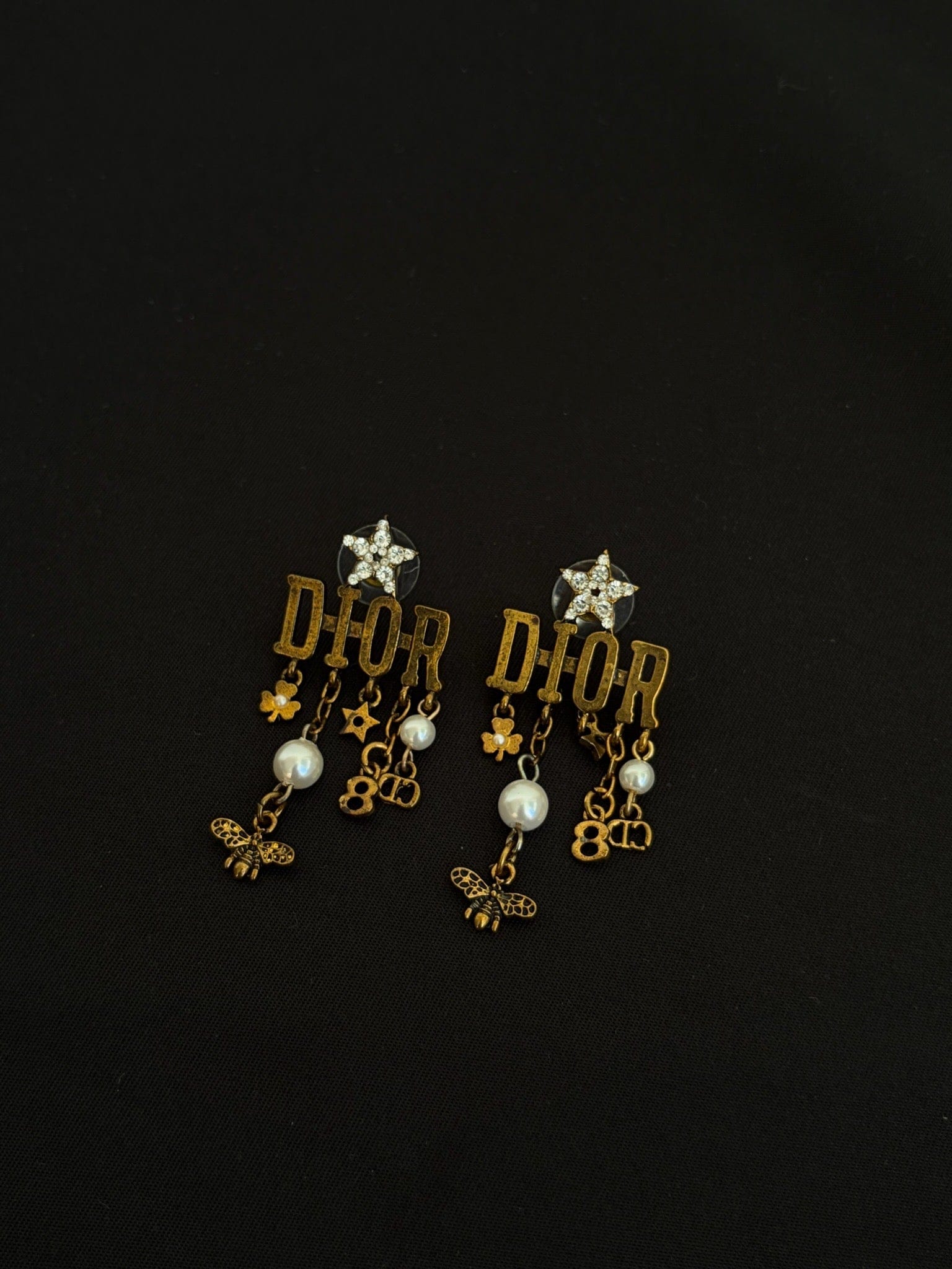 Dior Dior Gold Crystal Star Letter Charm Earrings