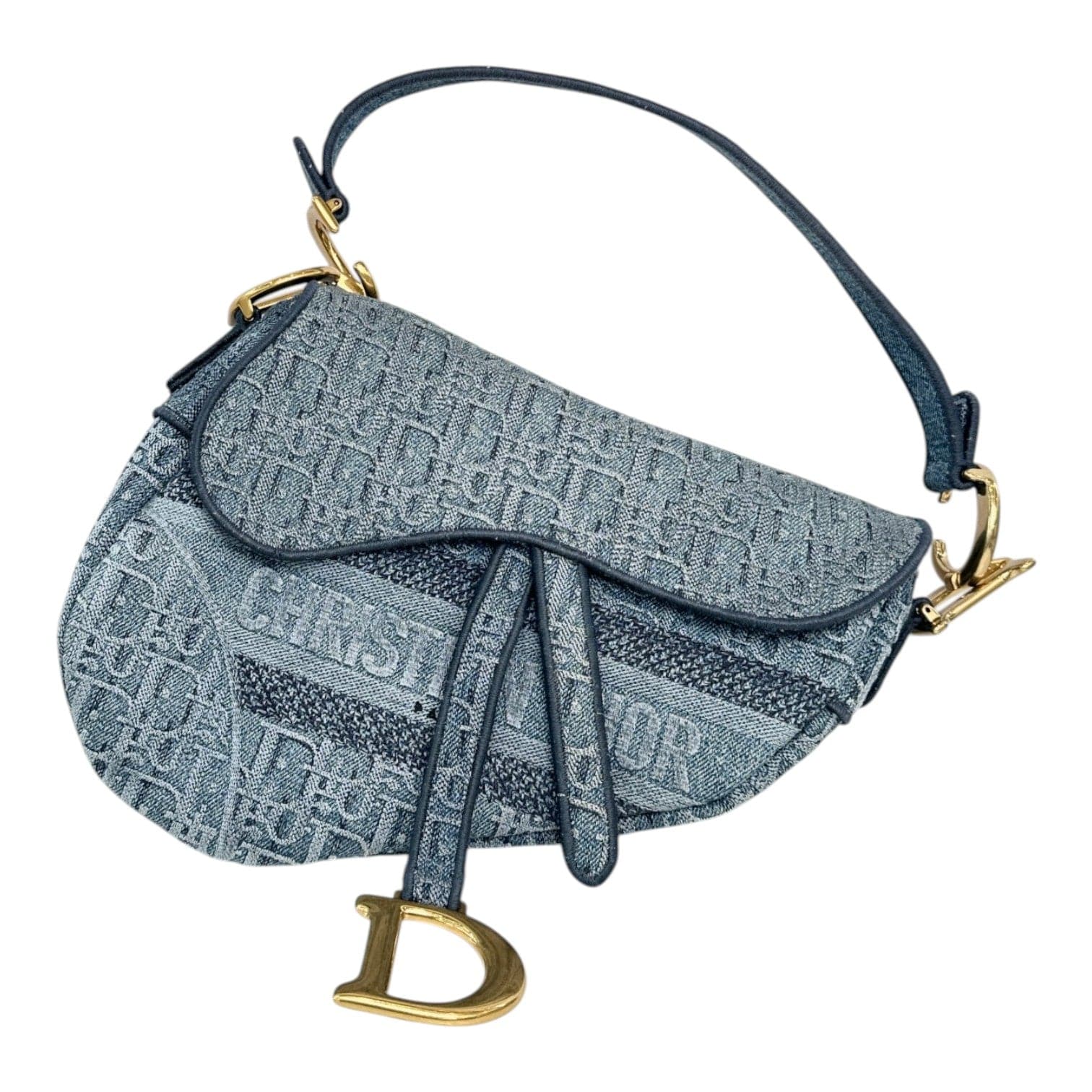 Dior Dior Blue Oblique Denim Saddle Bag