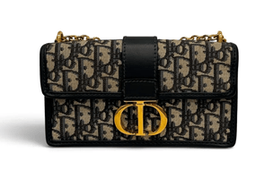 Dior Dior in Navy Oblique Shoulder Bag with Gold Chain