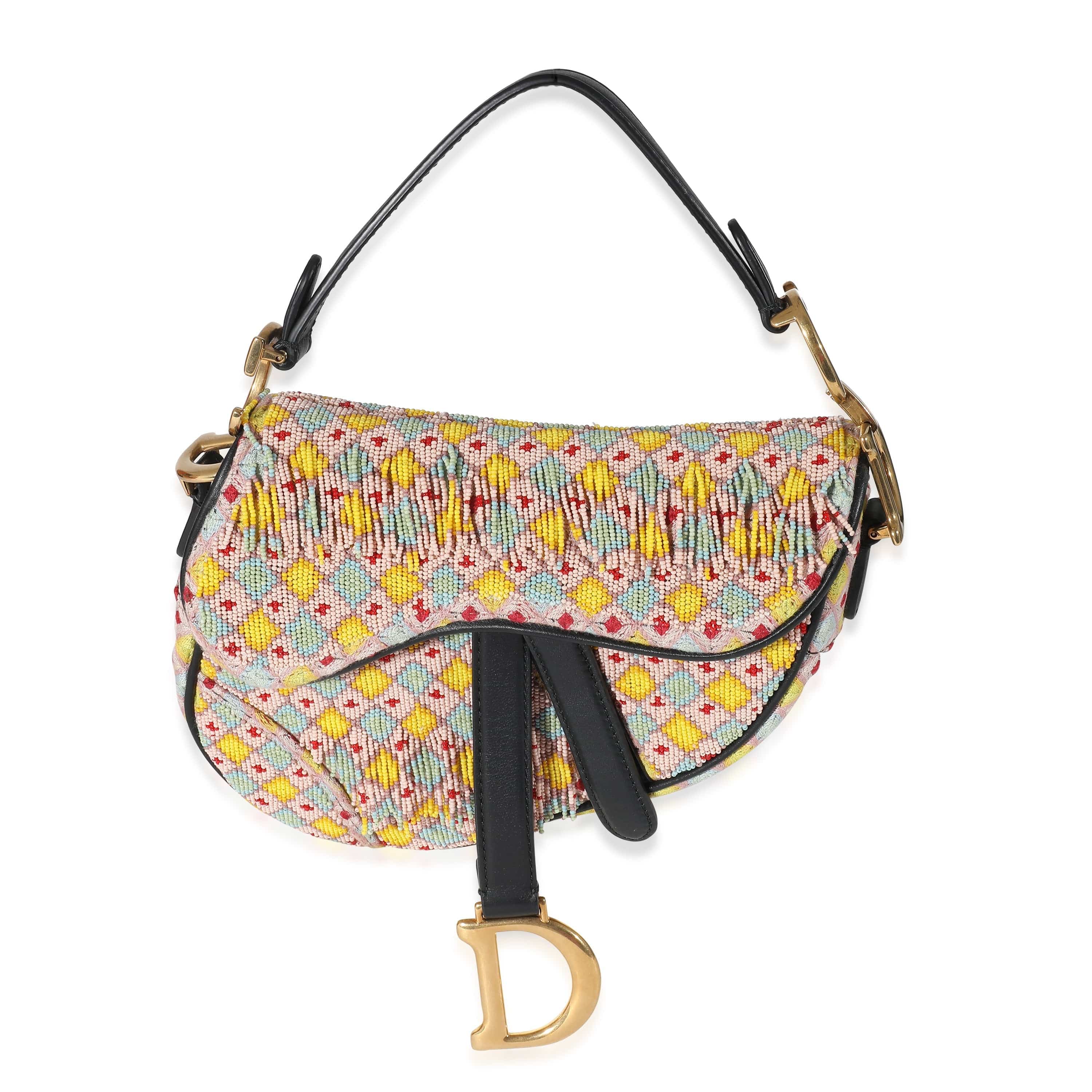 Dior Christian Dior Multicolor Beaded Tassel Micro Saddle Bag