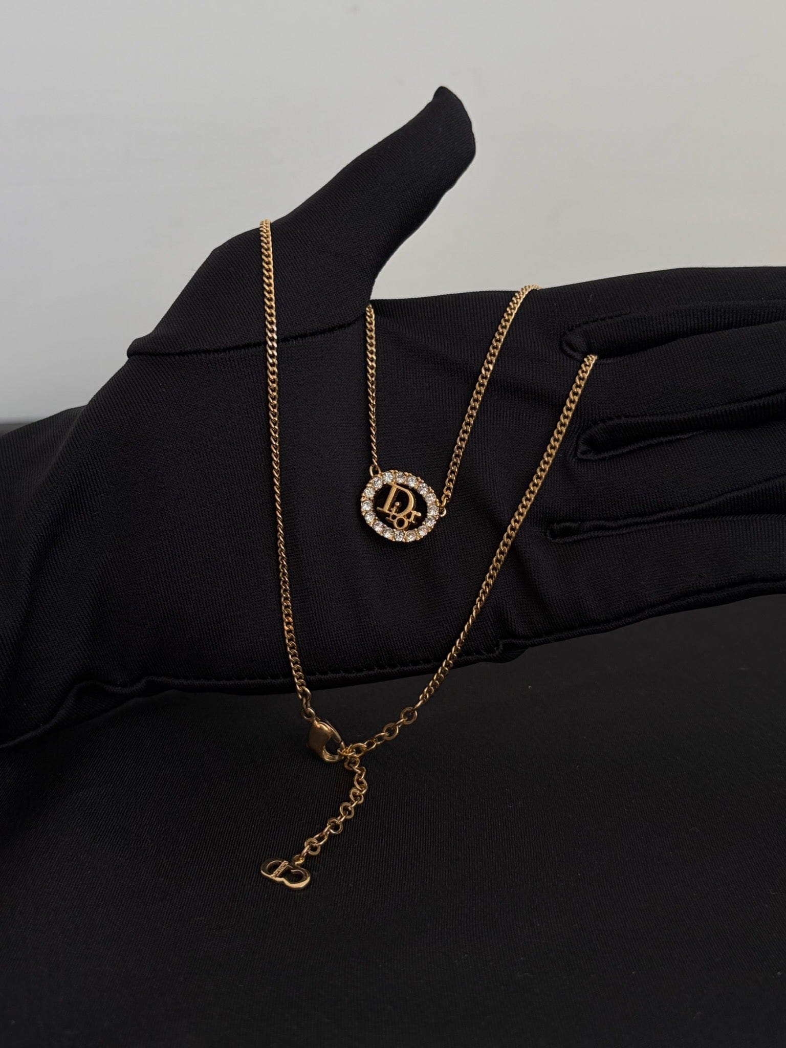 Dior Dior Gold Crystal Oval Logo Necklace