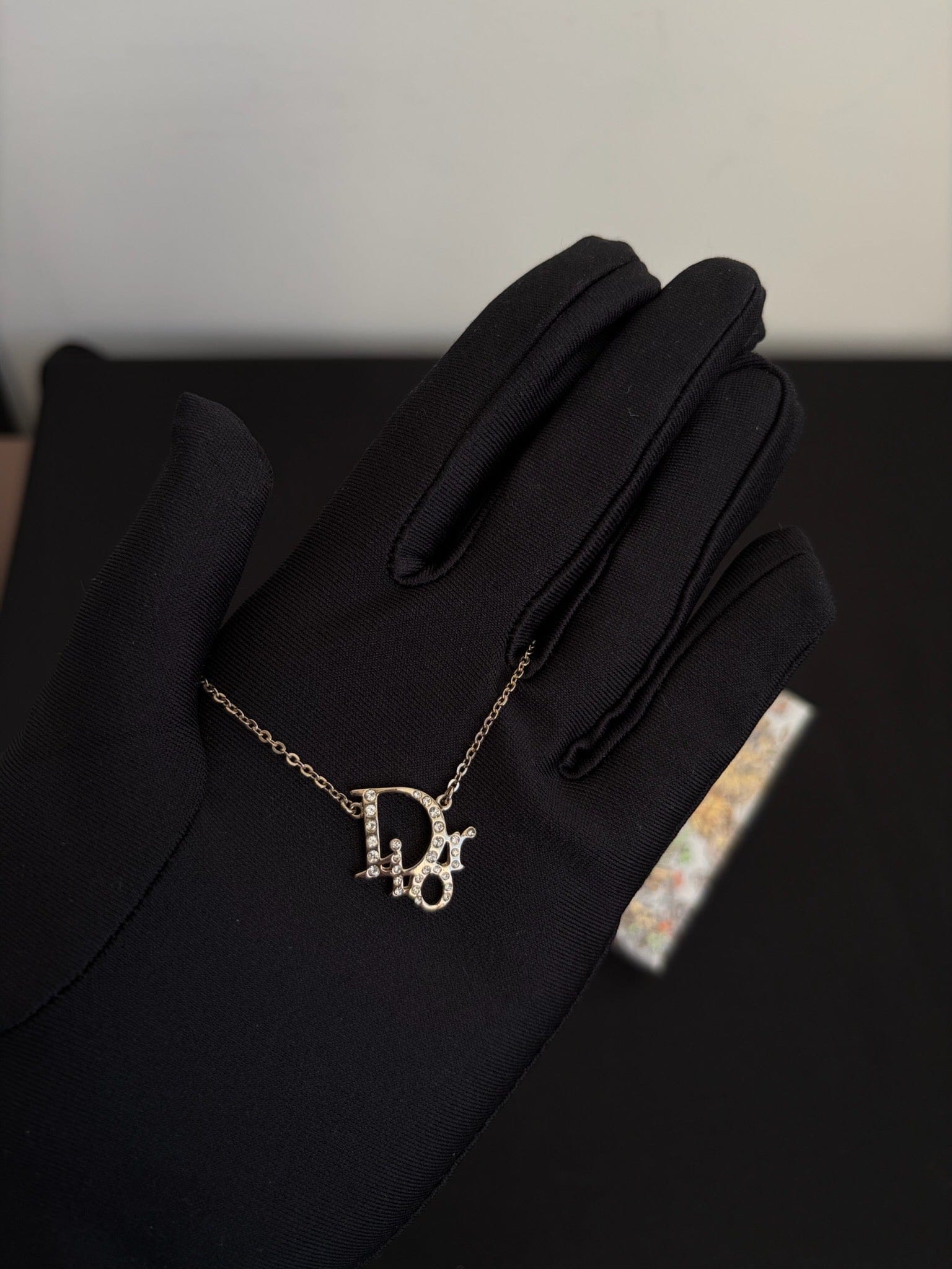 Dior Dior Silver Crystal Logo Letter Necklace