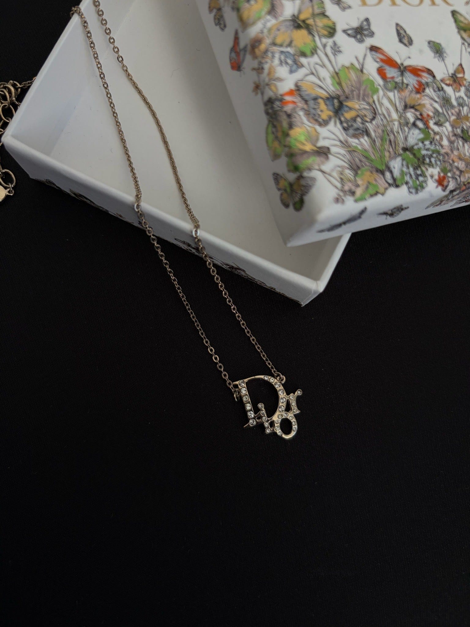 Dior Dior Silver Crystal Logo Letter Necklace
