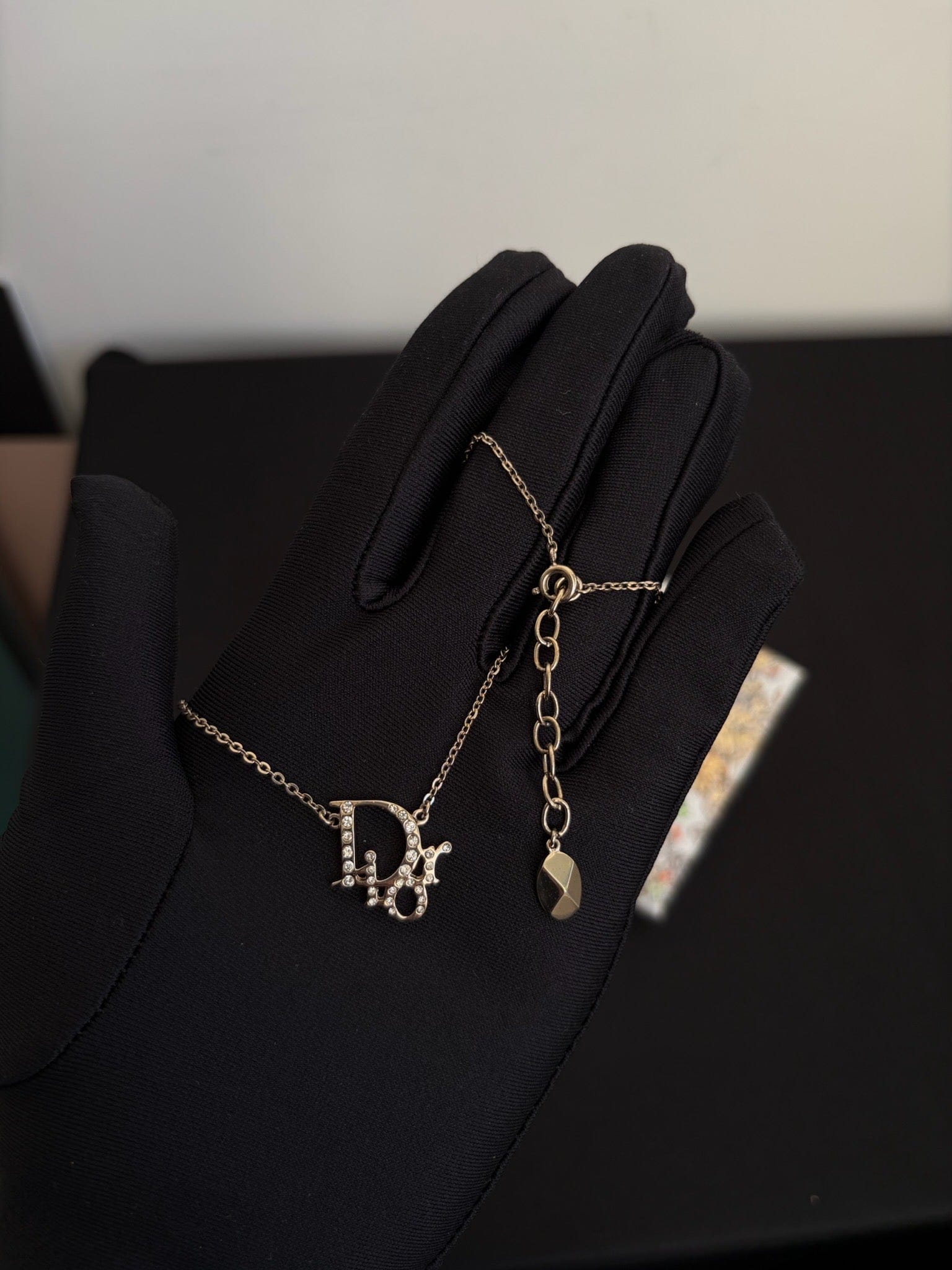 Dior Dior Silver Crystal Logo Letter Necklace