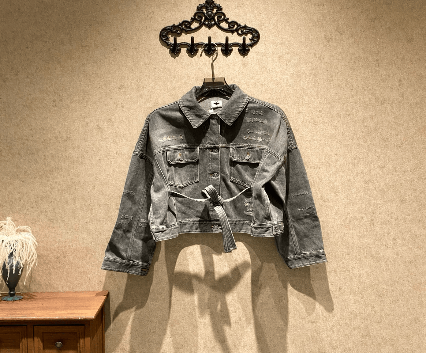 Dior Dior 25SS New Grey Belted Bee Embroidered Denim Jacket / Size 38 / Brand New with Tags / 40314 SGC40314