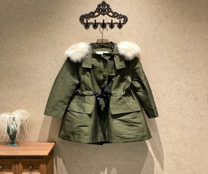 Dior Dior Green Trench Coat with Detachable Fur Collar / Size 36 / 99% New / 41886