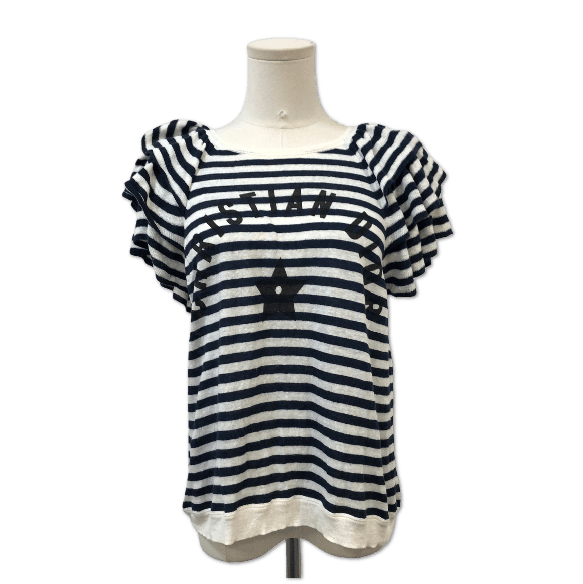 Dior Dior Striped Ruffle-Sleeve Logo Knit Top size 40 C1365501246