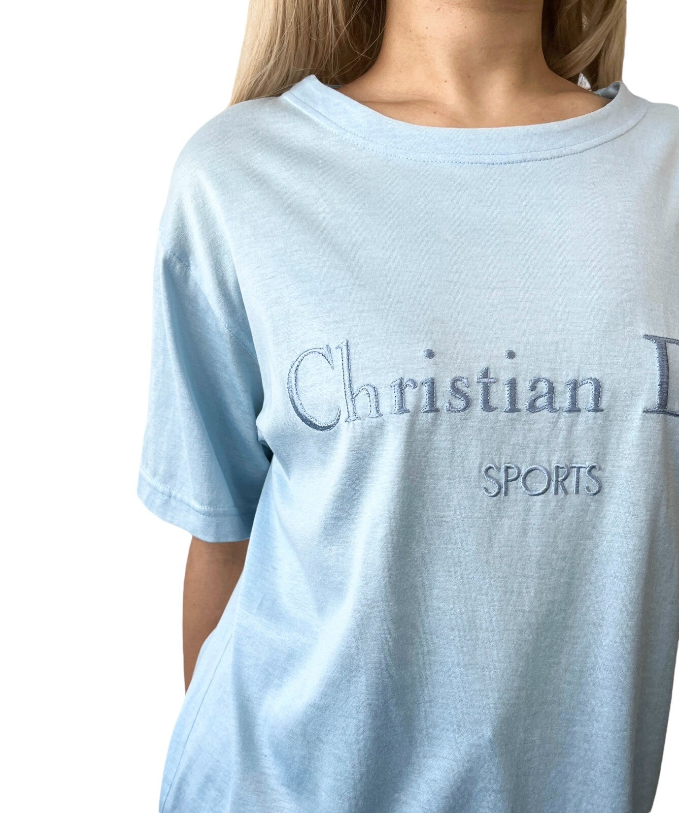 DIOR Christian Dior Sports Vintage Big Logo T-shirt #M Top Light Blue Cotton RankAB