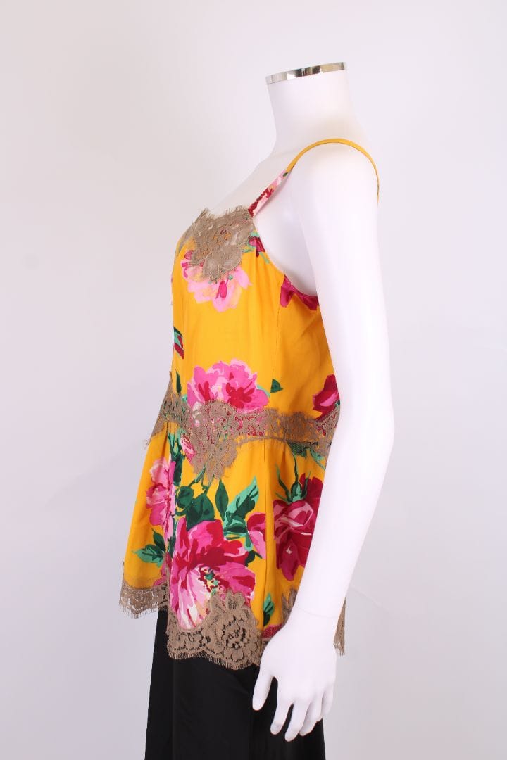 Dolce & Gabbana Dolce & Gabbana Floral Lace Trim Camisole Mustard/ Pink M