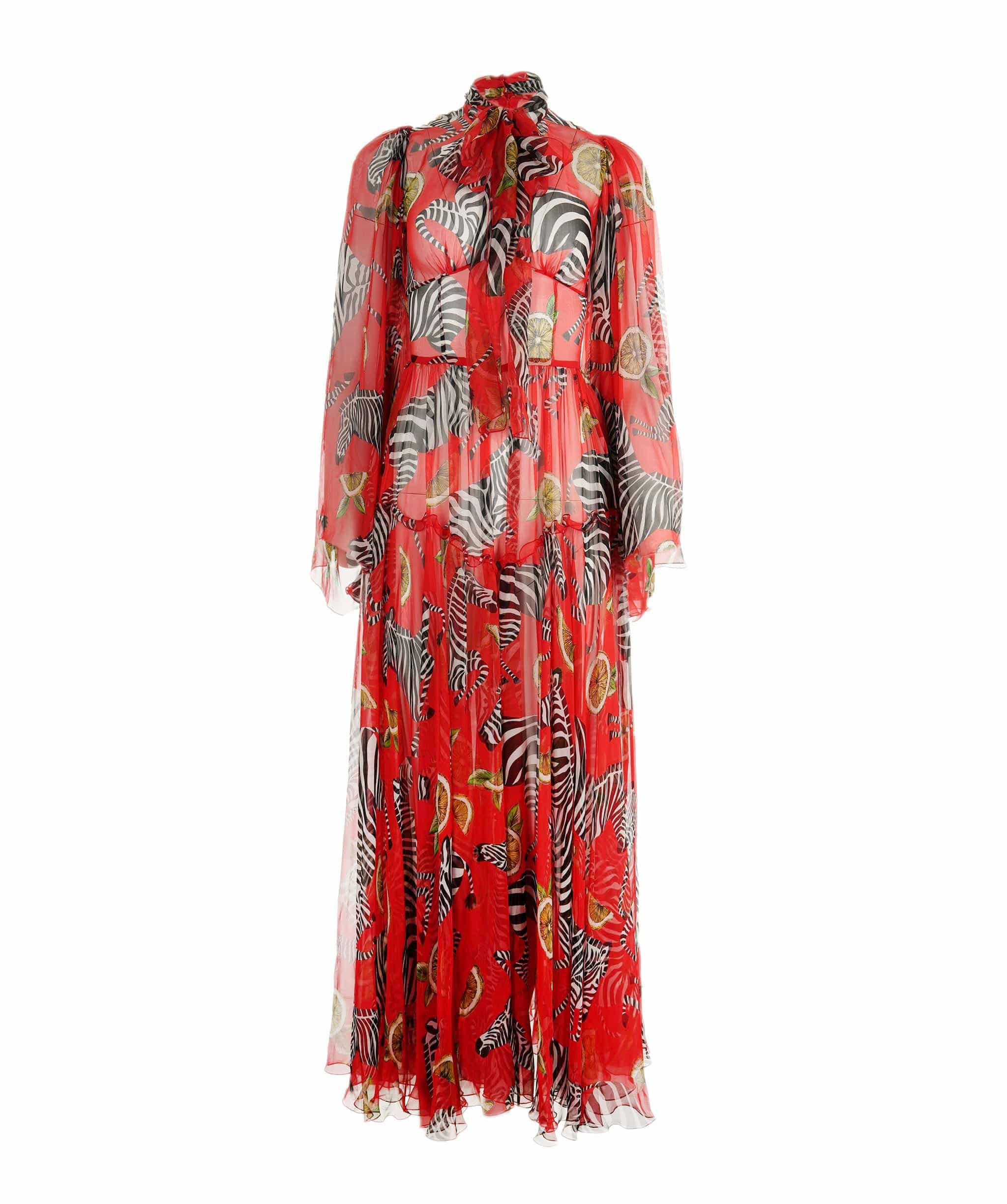 Dolce & Gabbana D&G long dress silk red with zebras IT38 (S to M) AVC1332