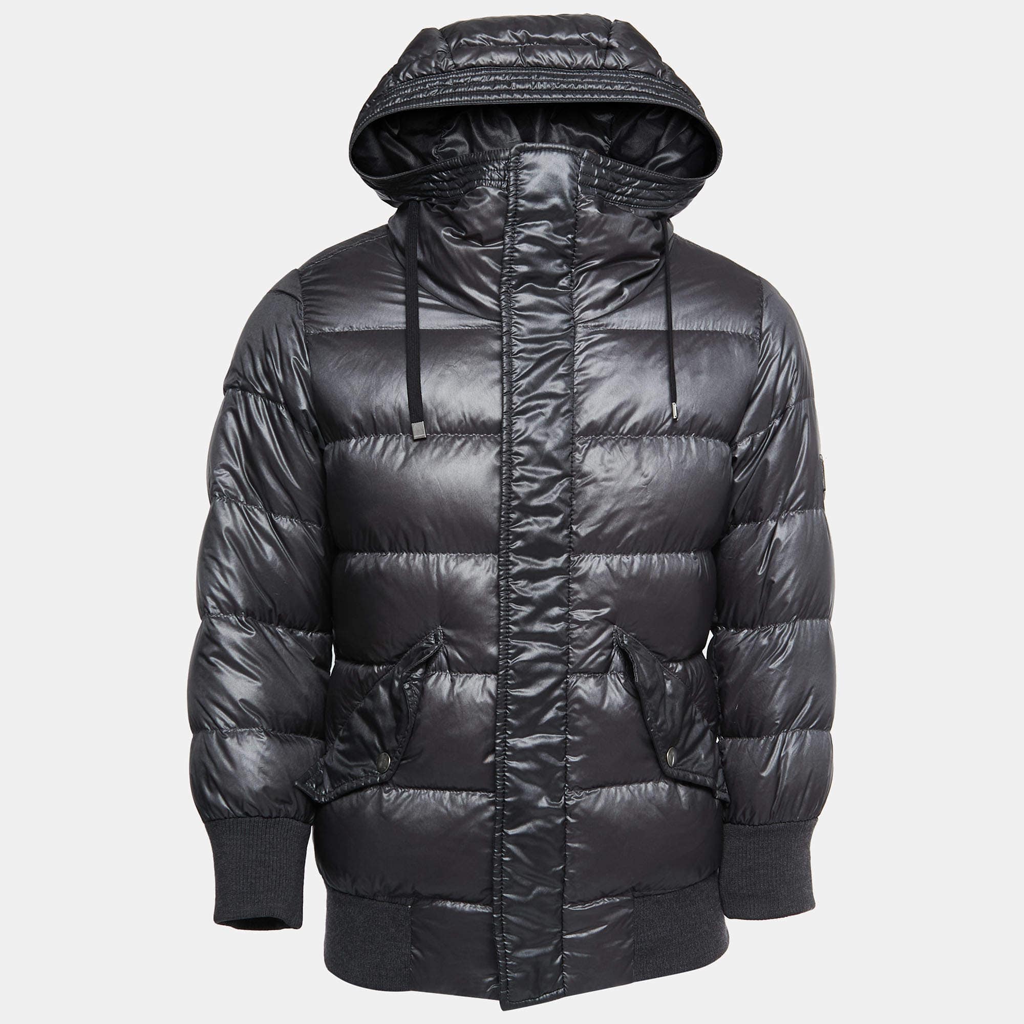 Dolce & Gabbana Dolce & Gabbana Dark Grey Nylon Hooded Puffer Jacket S ASCLC1479