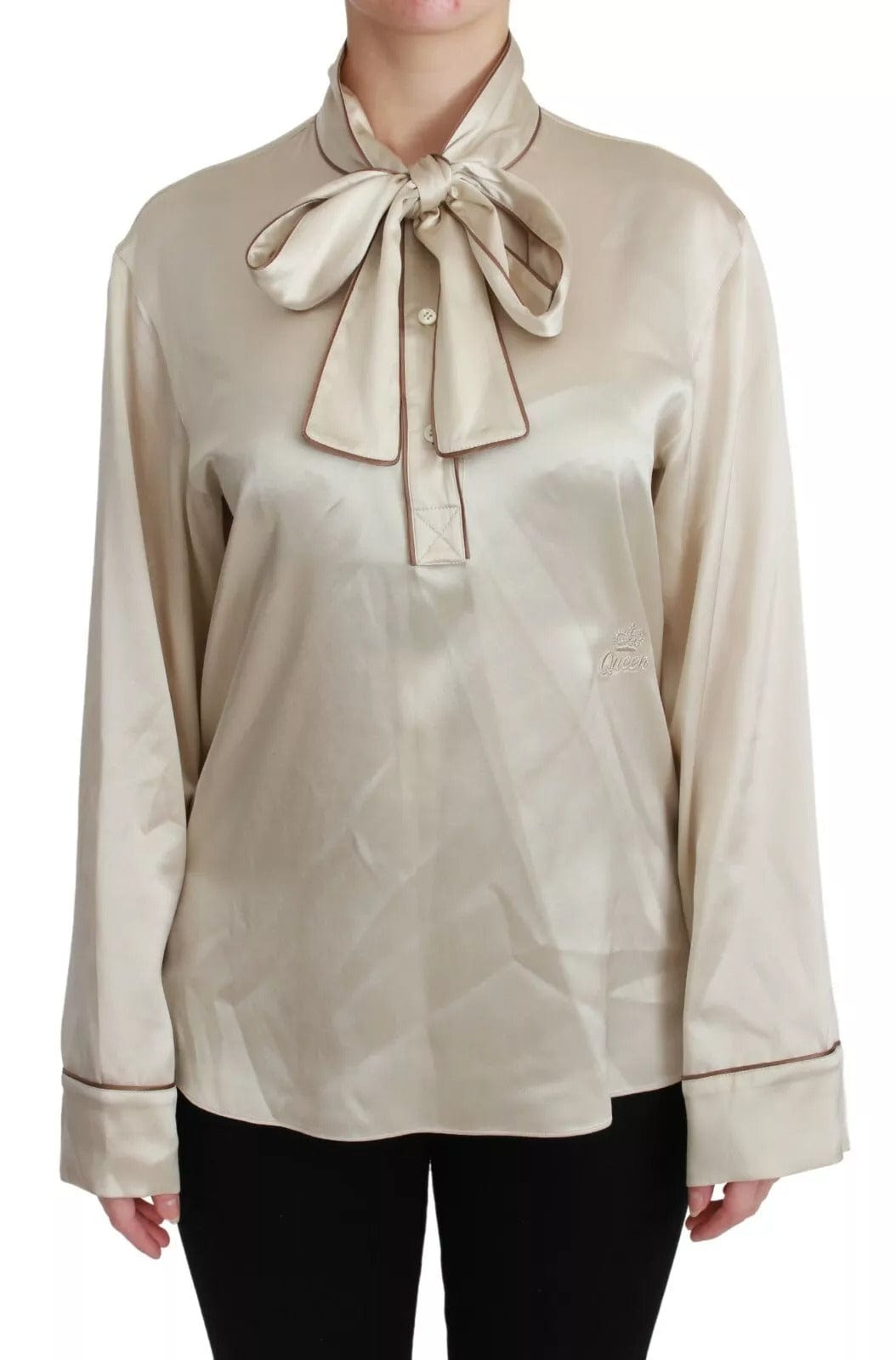 Dolce & Gabbana Beige Sleeve Top Queen Silk Satin Blouse 7224b