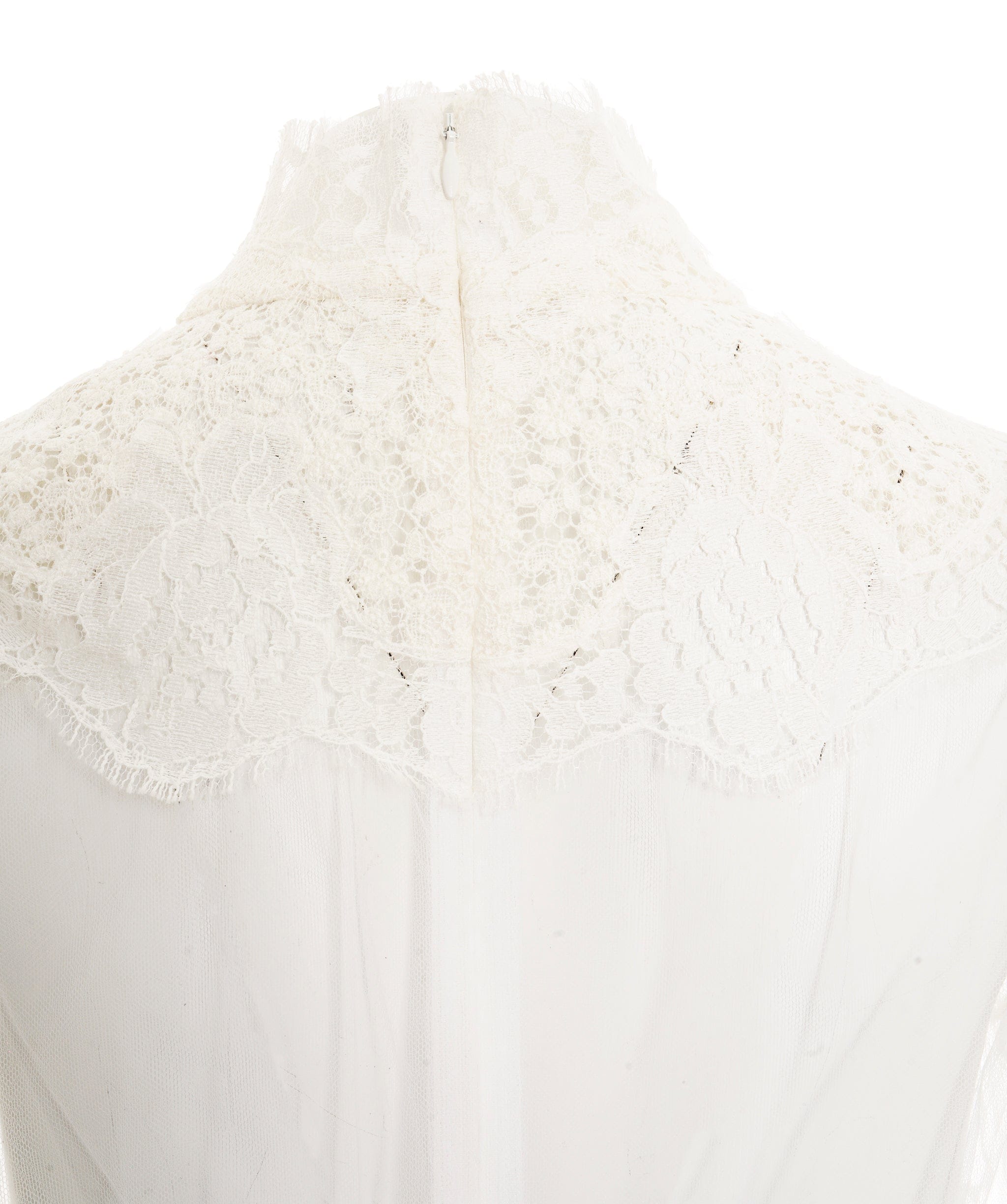 Dolce & Gabbana Blouse Mock Neck Top White Floral Lace
