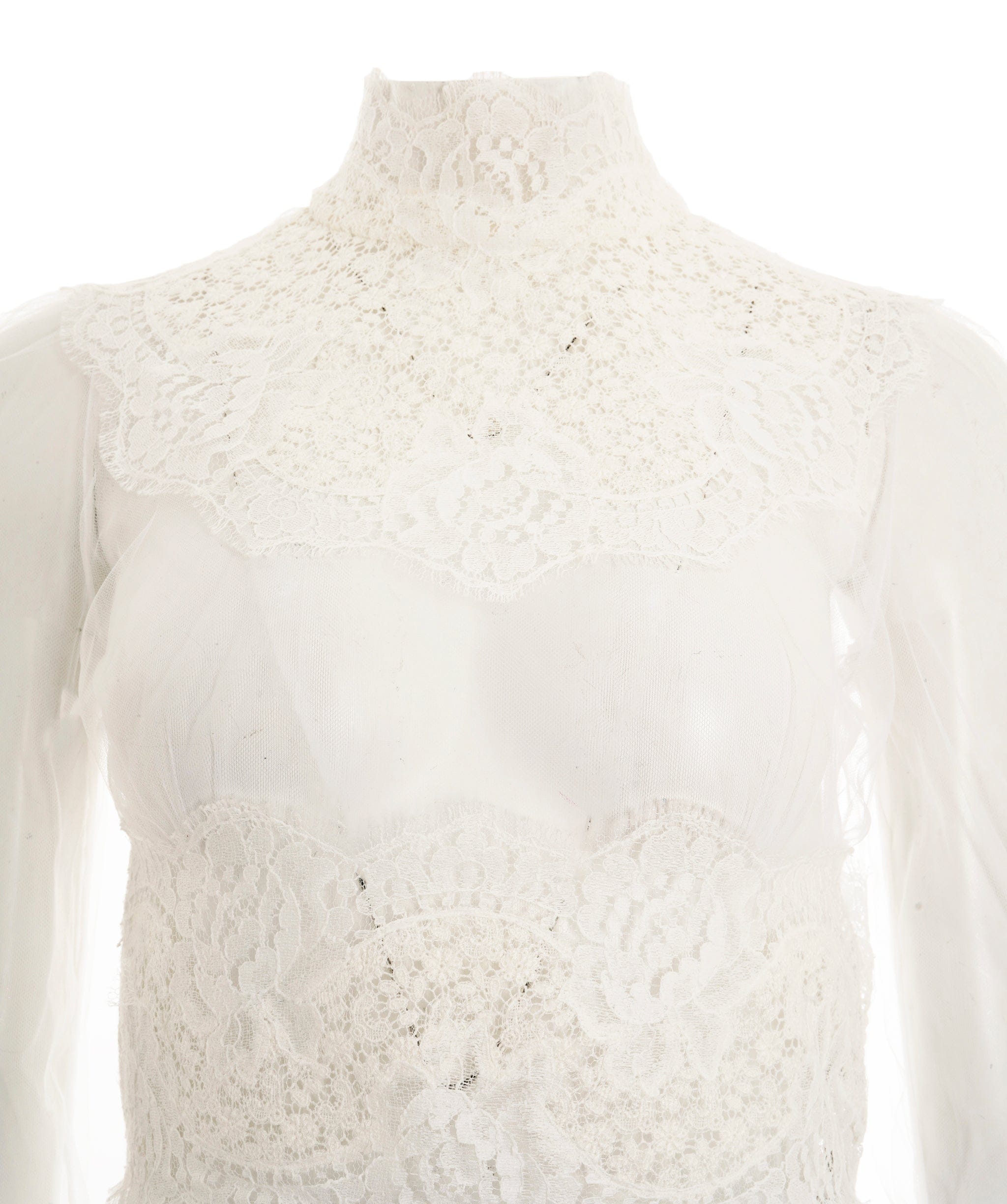 Dolce & Gabbana Blouse Mock Neck Top White Floral Lace