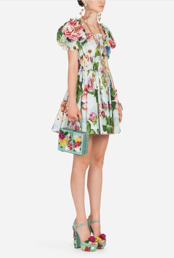 Dolce & Gabbana Dolce & Gabbana Dress Blue fiori Flora Print Flower Buttons DG4091B