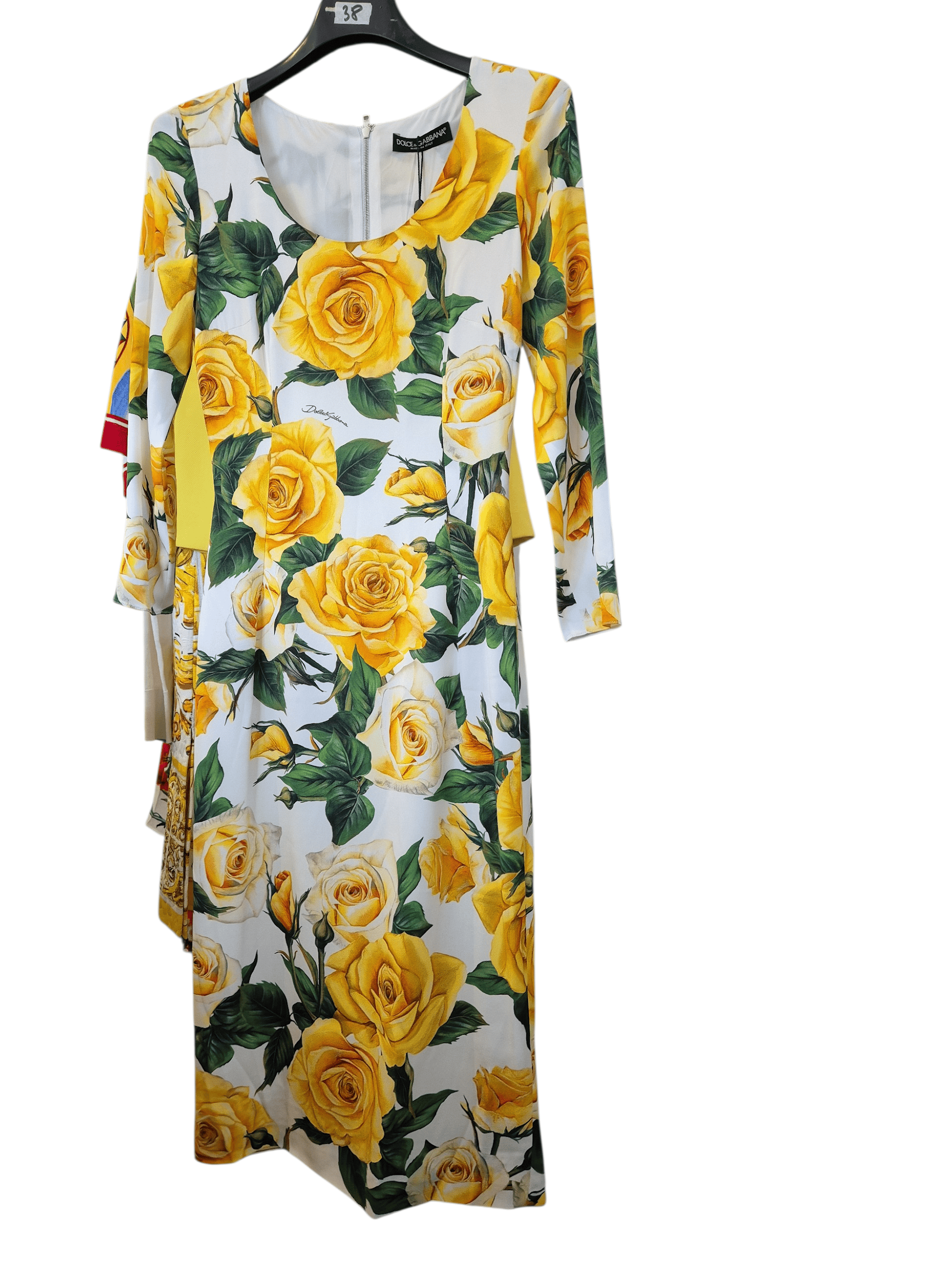 Dolce & Gabbana Dolce & Gabbana Dress Long Sleeve Yellow Roses Logo DG4207B