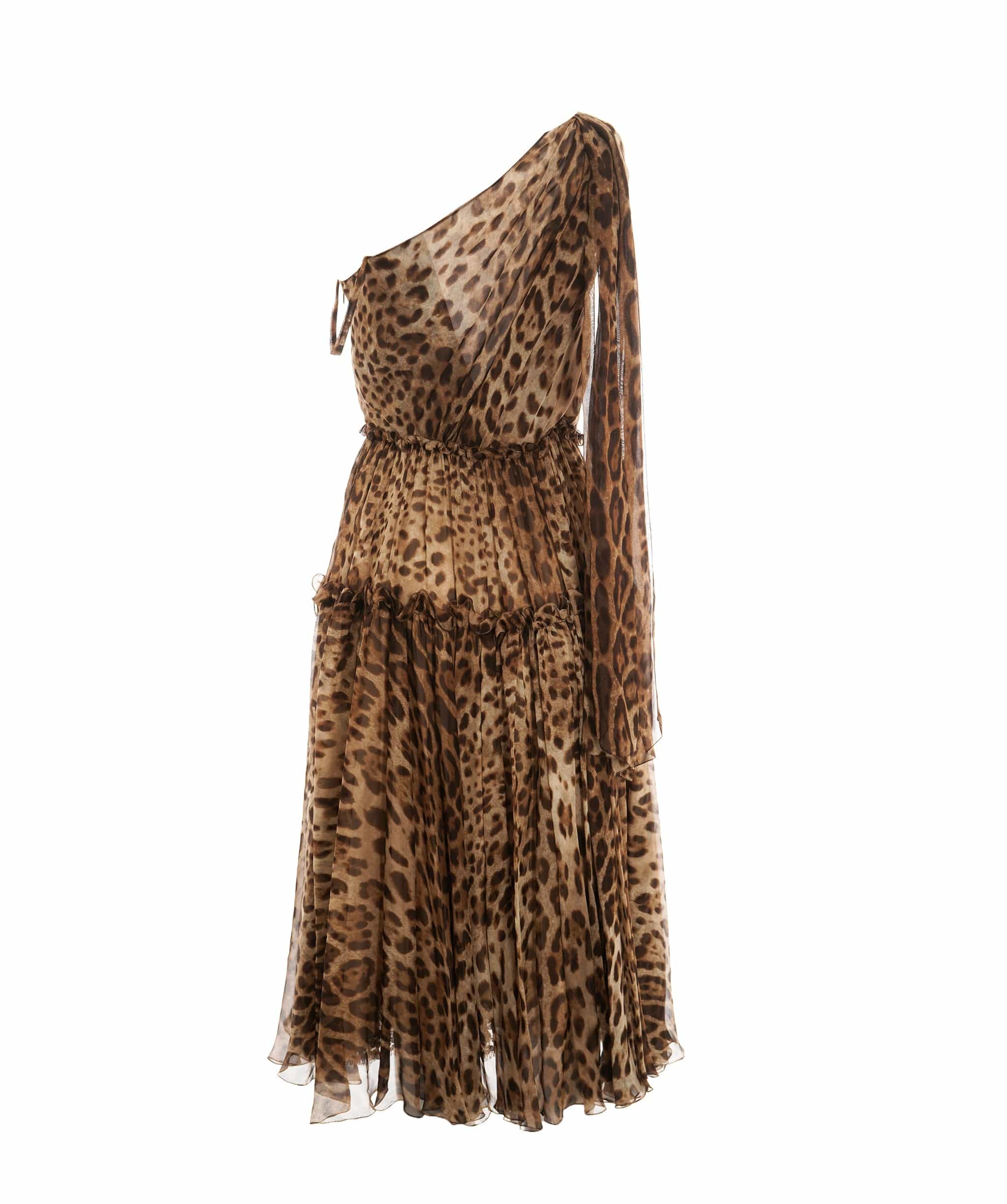 Dolce & Gabbana Dress Brown Leopard Print Silk Ruffled Midi size 42  4447b