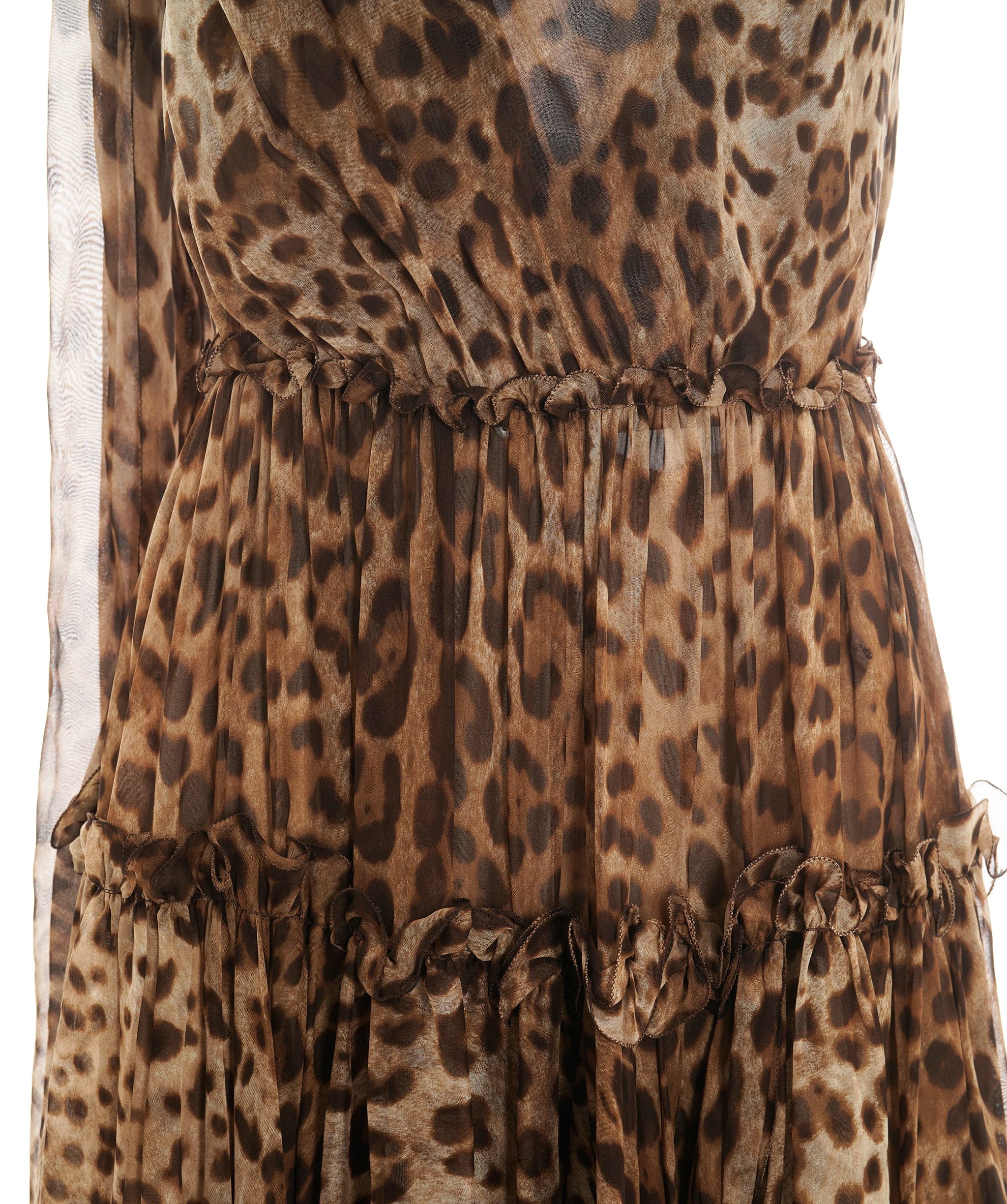 Dolce & Gabbana Dress Brown Leopard Print Silk Ruffled Midi size 42  4447b