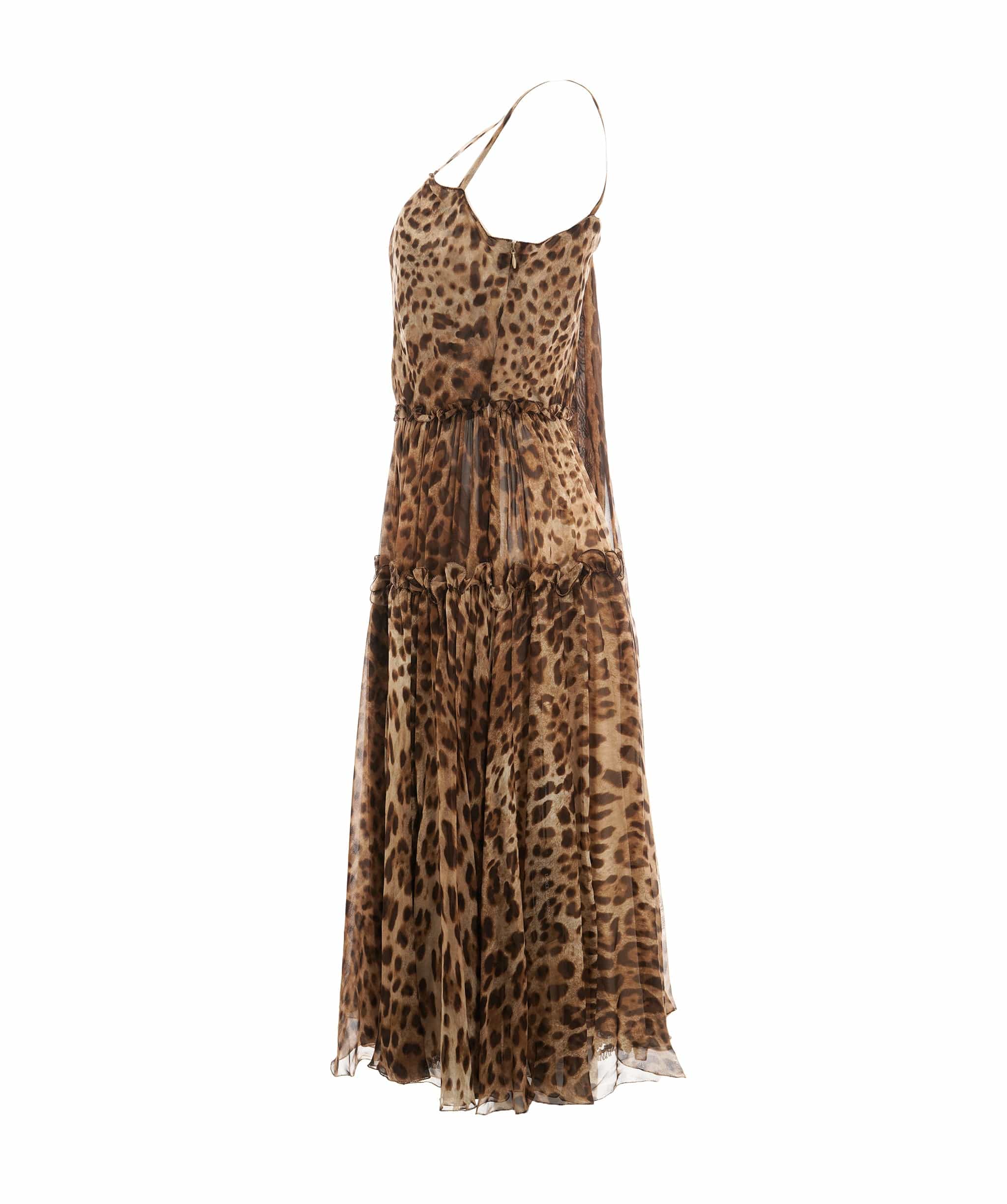 Dolce & Gabbana Dress Brown Leopard Print Silk Ruffled Midi size 42  4447b