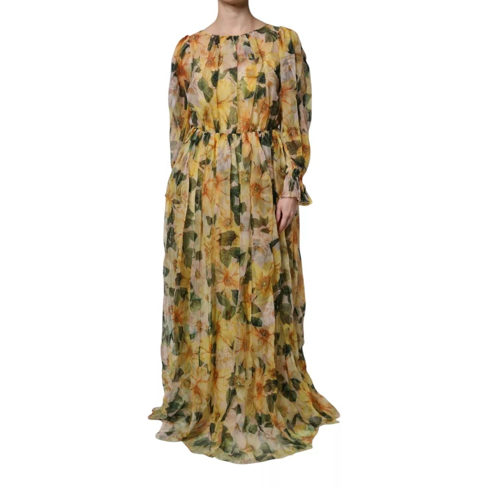 Dolce & Gabbana Dress Yellow Floral Print Silk Maxi Long own 4316b