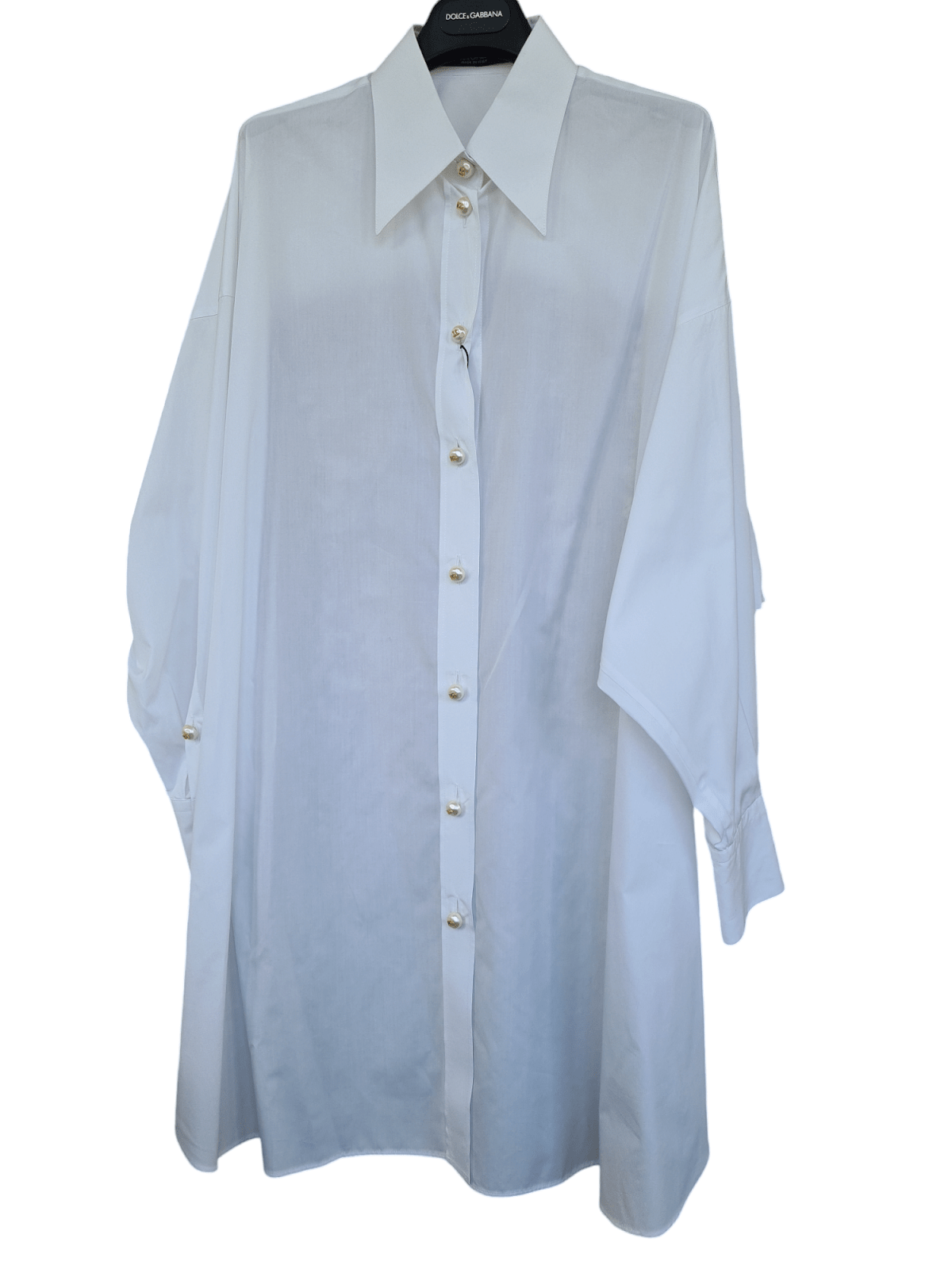 Dolce & Gabbana Shirt Long White Buttons DG Logo Lace Flowers  7115b