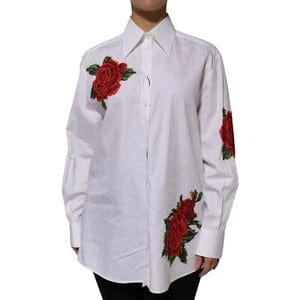 Dolce & Gabbana Top White Floral Cotton Collared Shirt 7223b