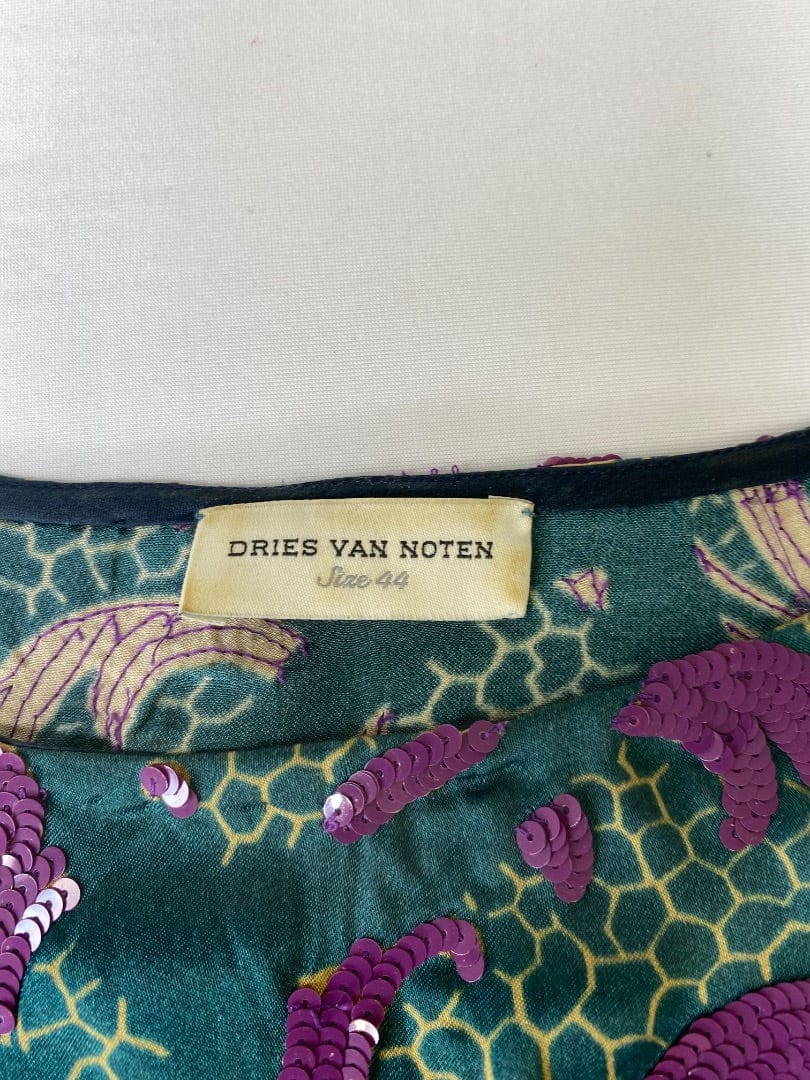 Dries Van Noten Turquoise/ Beige Dries Van Noten Print Sequin Dress, 14