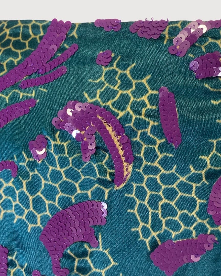 Dries Van Noten Turquoise/ Beige Dries Van Noten Print Sequin Dress, 14