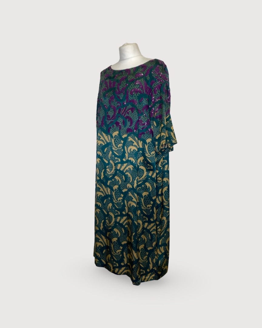 Dries Van Noten Turquoise/ Beige Dries Van Noten Print Sequin Dress, 14