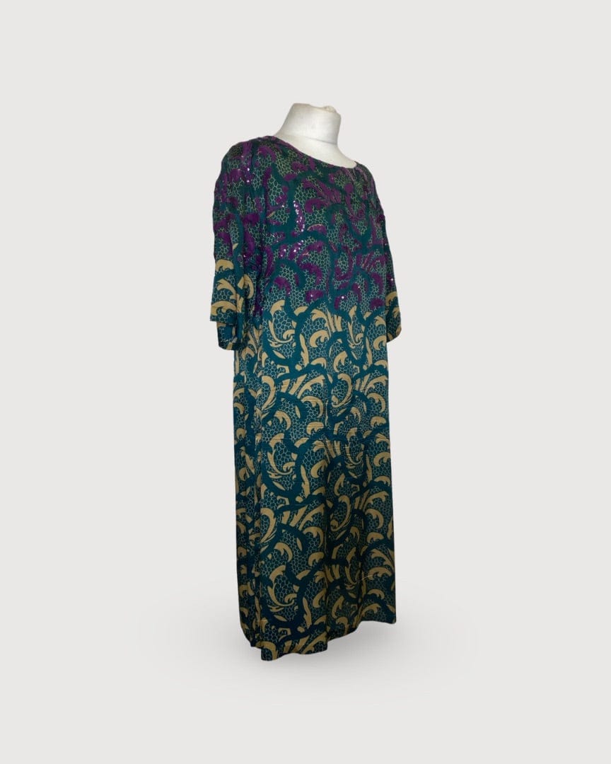 Dries Van Noten Turquoise/ Beige Dries Van Noten Print Sequin Dress, 14