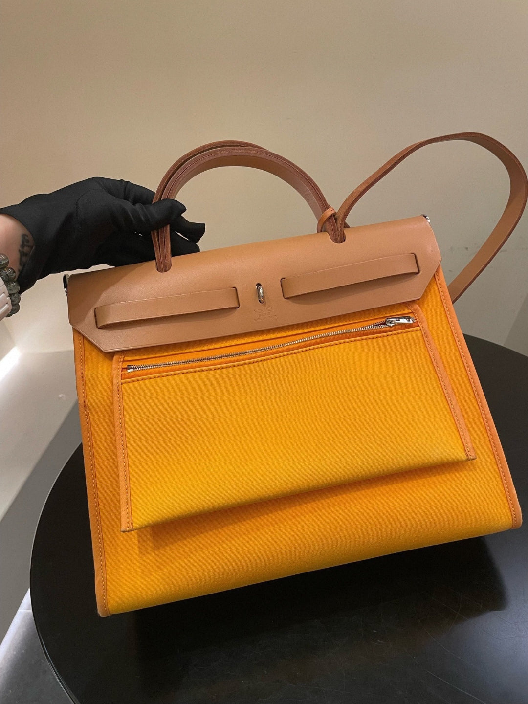 Hermès Herbag 31cm Soleil Yellow with Orange Interior Stamp Q