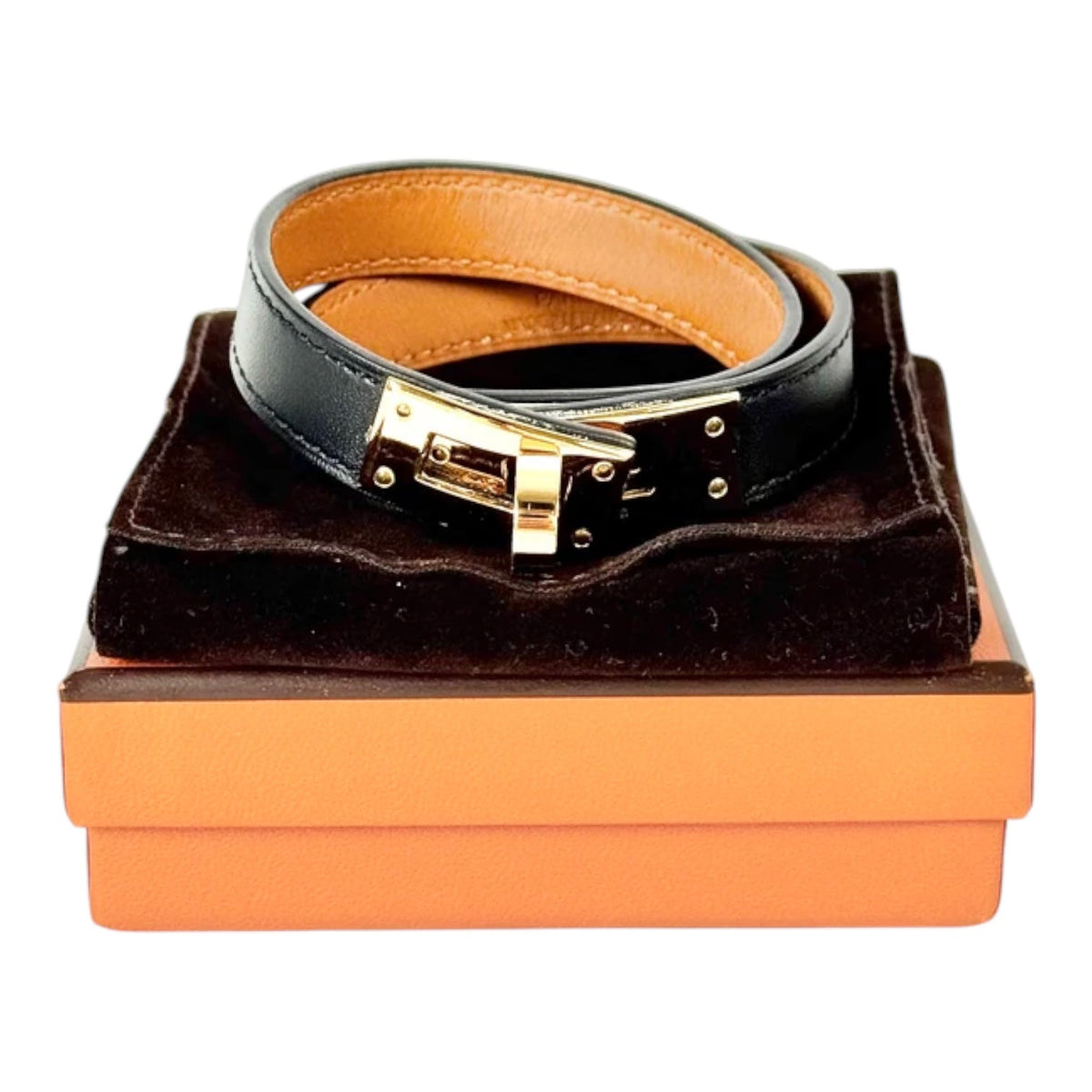 Hermes Black Kelly Double Tour Bracelet with GHW