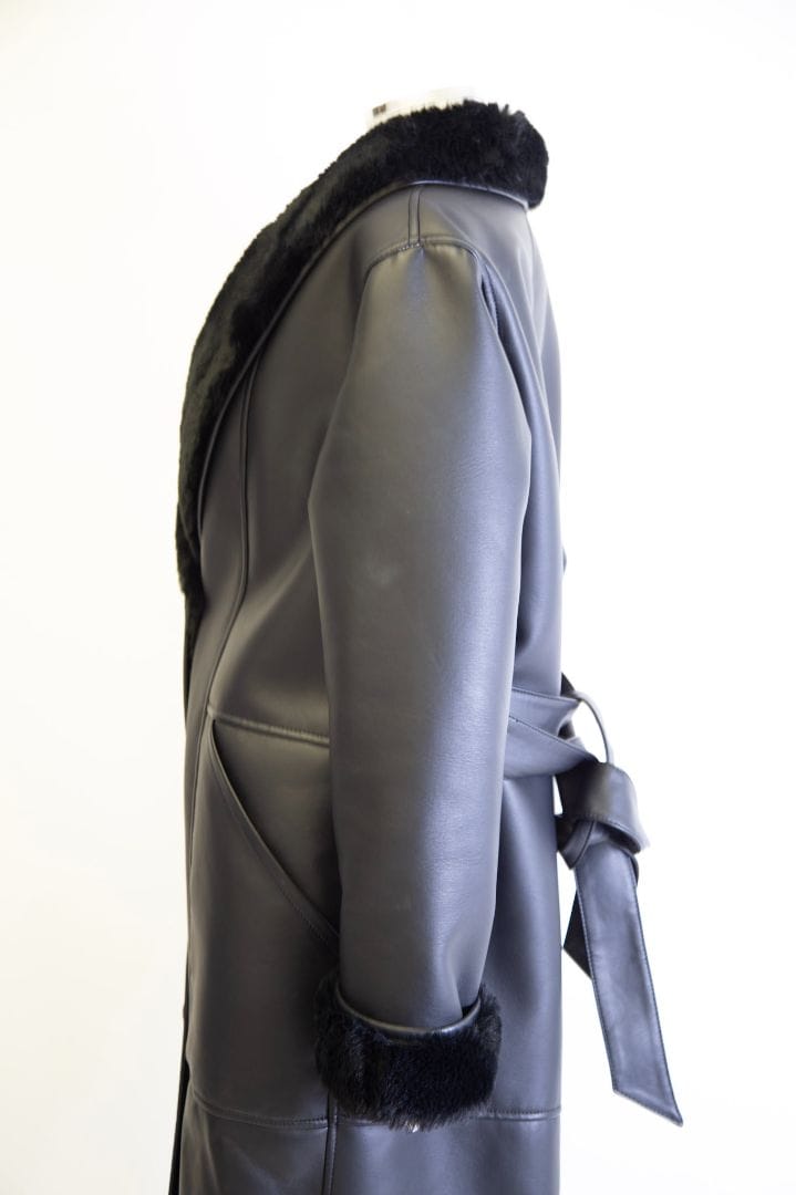 Eaves Eaves Fur lined faux leather long coat Black M