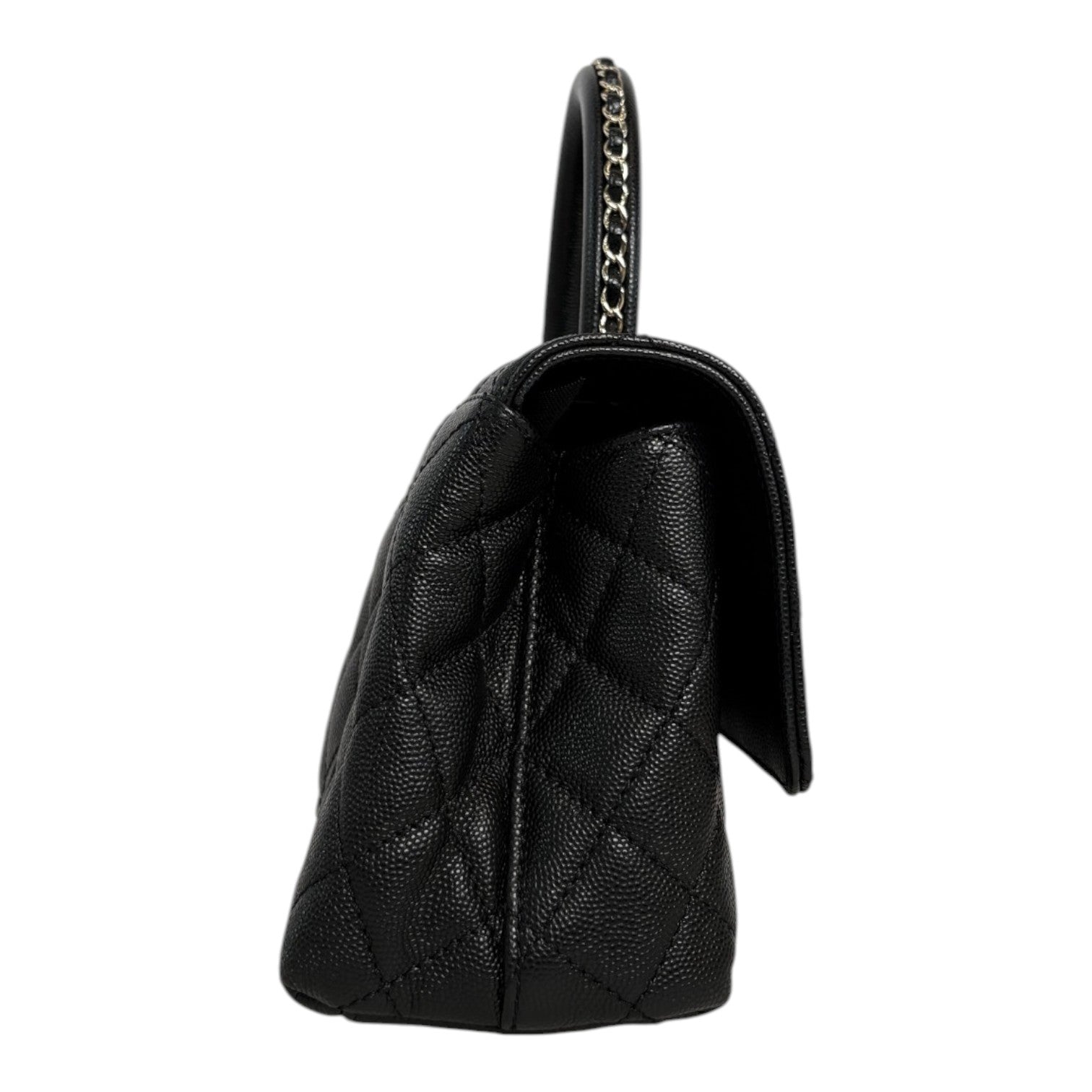 Chanel Black Caviar Coco Handle Small Bag with Chain Handle