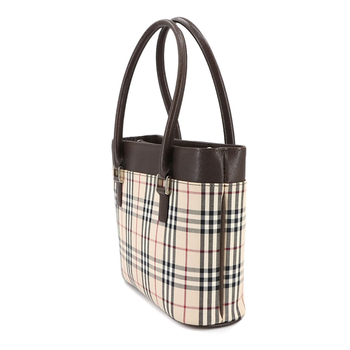 BURBERRY Plaid Hand Bag Canvas Leather Beige Brown Purse 902996502