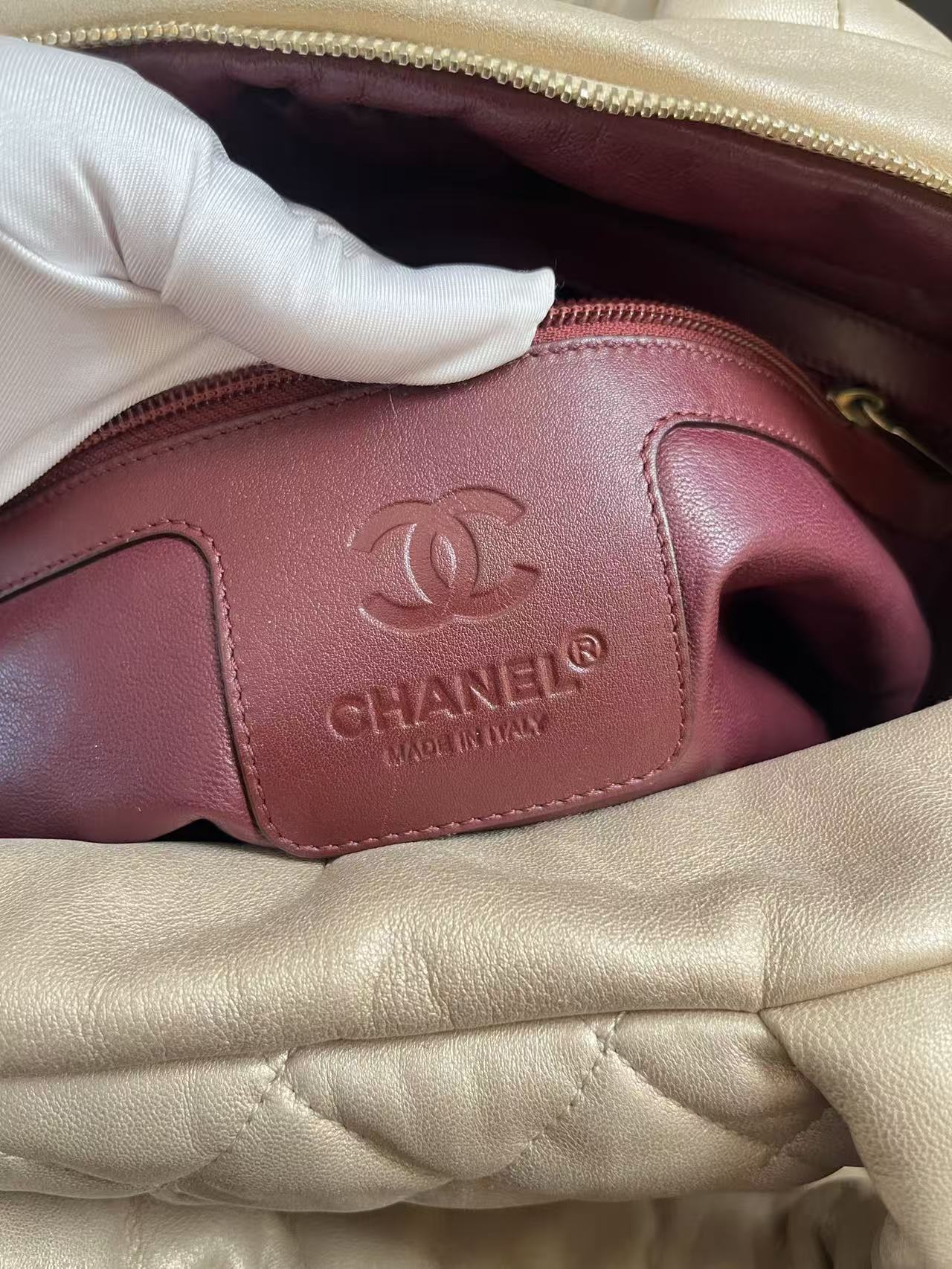 Chanel Quilted Lambskin Puffy Bowling Bag - Beige
