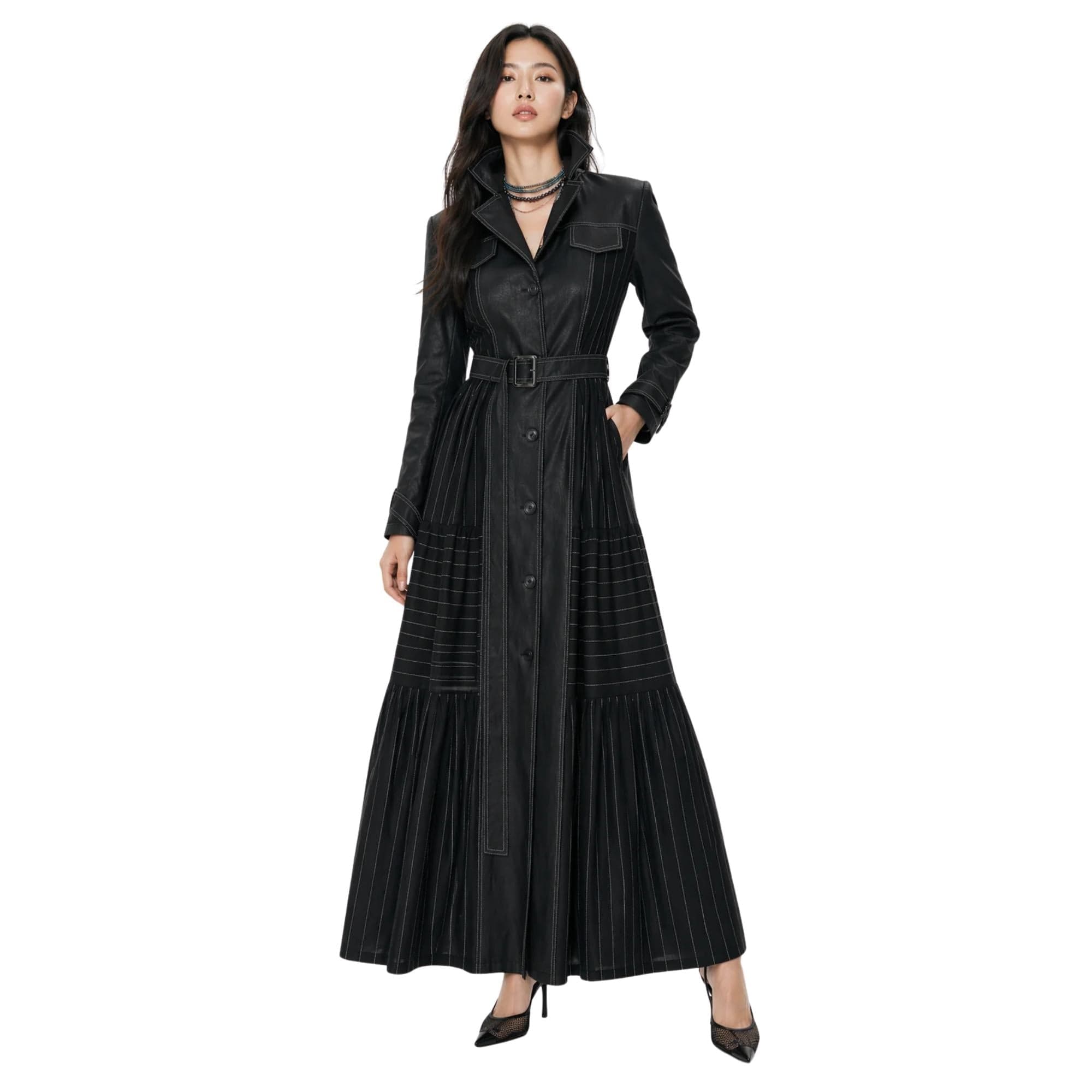 ESSENTIALS5IVE PINSTRIPE TRENCH DRESS (فستان) “SEOUL”