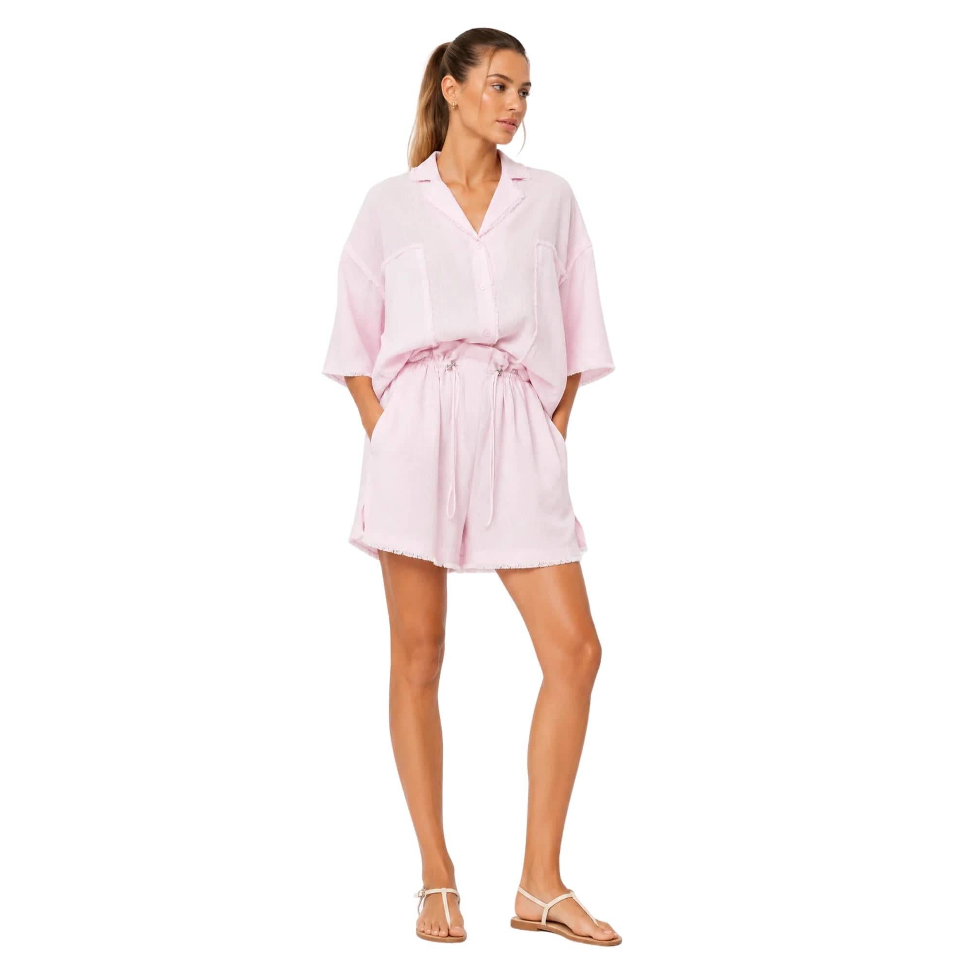 COASTAL RAW EDGE LINEN VISCOSE SET زوج (SHIRT & SHORTS قميص وبنطلون) “JADE"