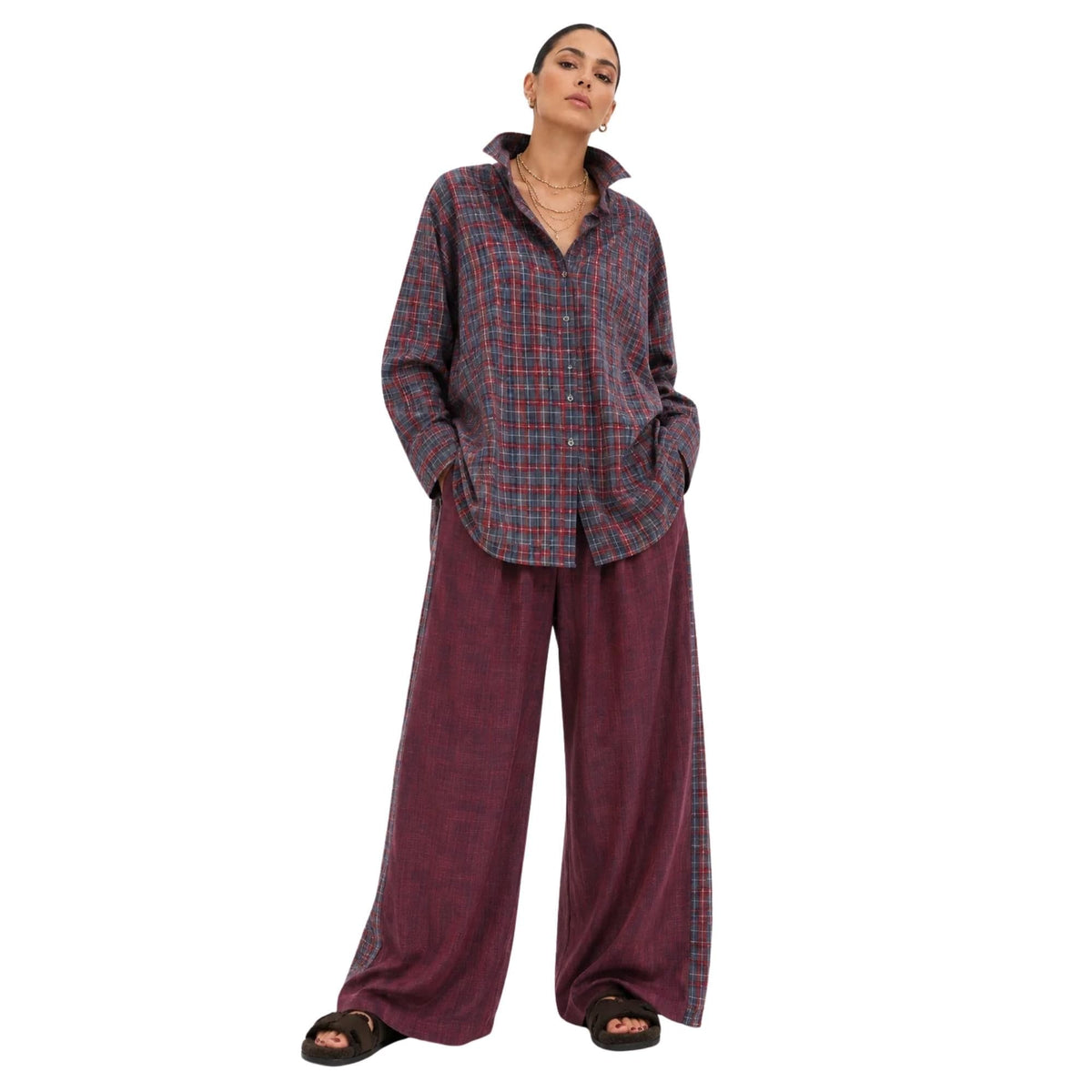 ESSENTIALS5IVE CONTRAST CHECK CO-ORD SET زوج (SHIRT & PANTS قميص وبنطلون) “JANE EYER"