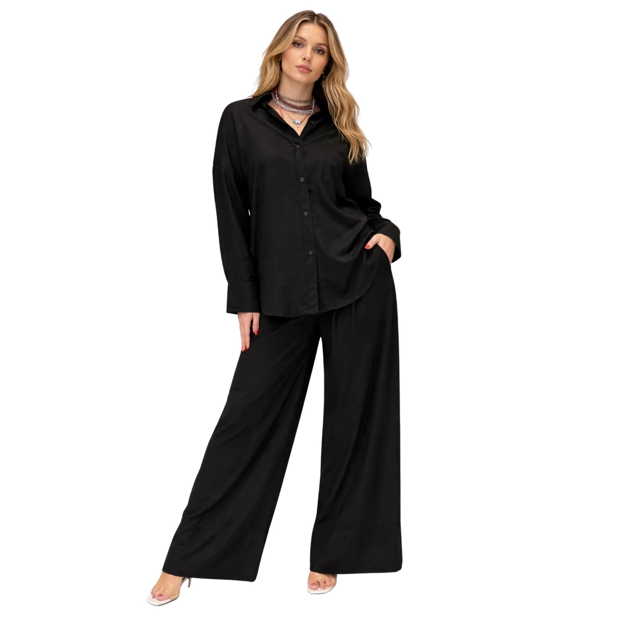 ESSENTIALS5IVE LINEN MIX EASE CO-ORD SET  زوج (SHIRT & PANTS قميص وبنطلون) “ALTHEA"