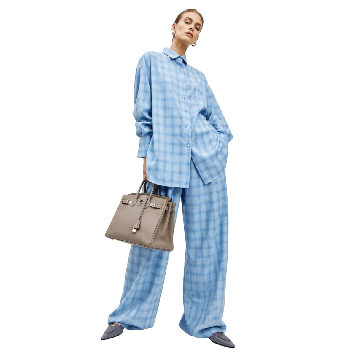 ESSENTIALS5IVE LOOSE FIT CHECKED 2PC SET  زوج (SHIRT & PANTS قميص وبنطلون) “JANE AUSTEN"