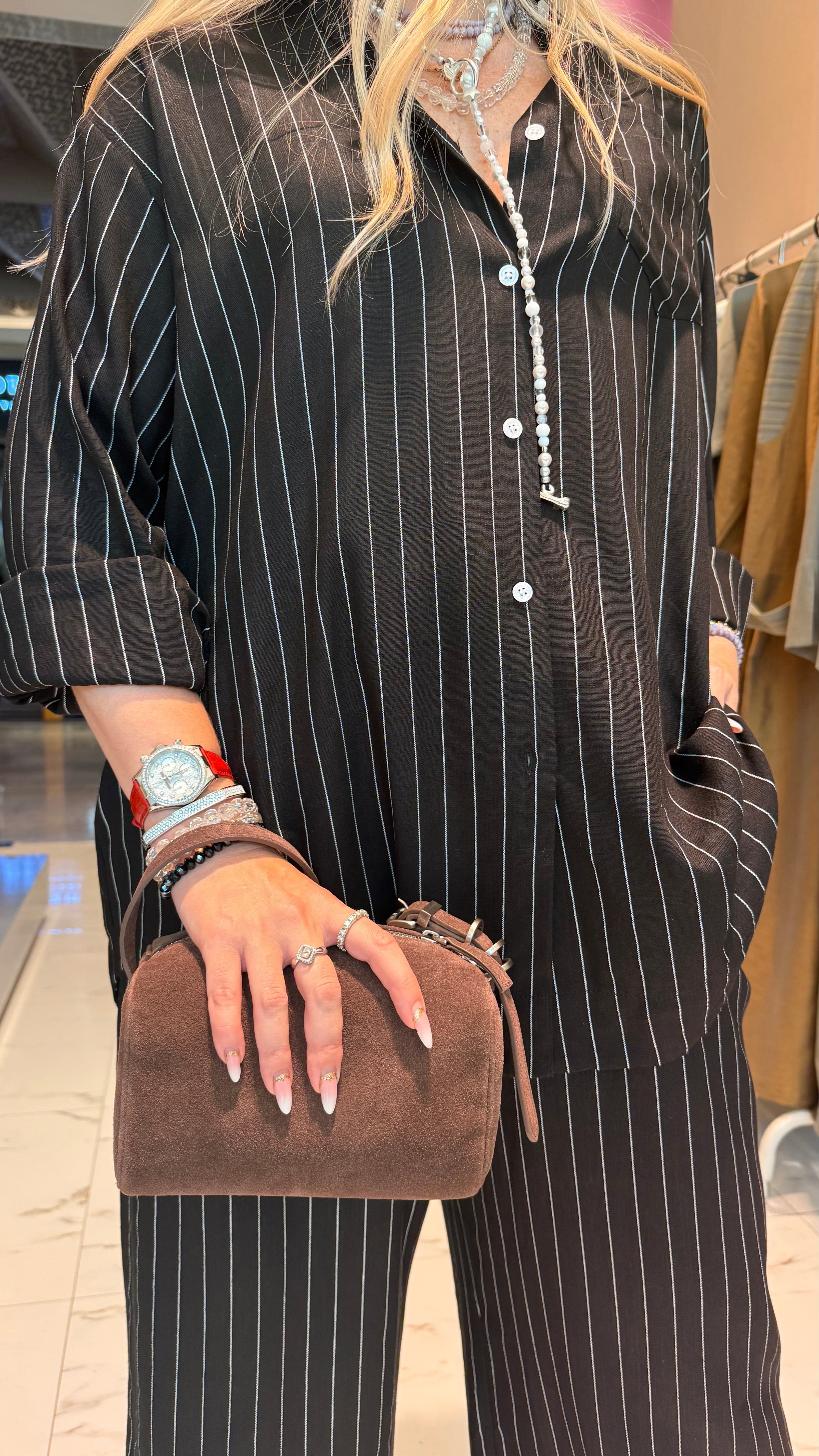 ESSENTIALS5IVE LOOSE FIT STRIPED 2PC SET  زوج (SHIRT & PANTS قميص وبنطلون) “JANE LEE"